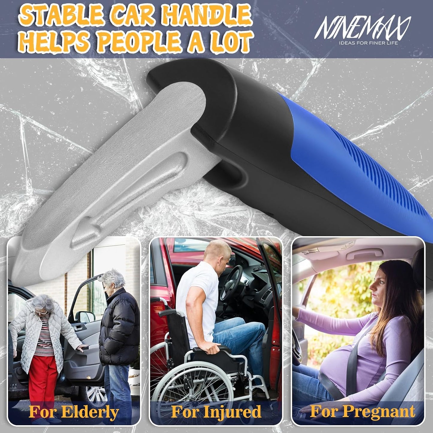 NINEMAX Car Door Assist Handle for Elderly, 3-in-1 Portable Car Cane (2pc) | Stable Support for Easy Vehicle Entry, Fits Most Cars, 3-in-1 Design, Lightweight & Portable, Non-Slip Grip, Tool-Free Setup
