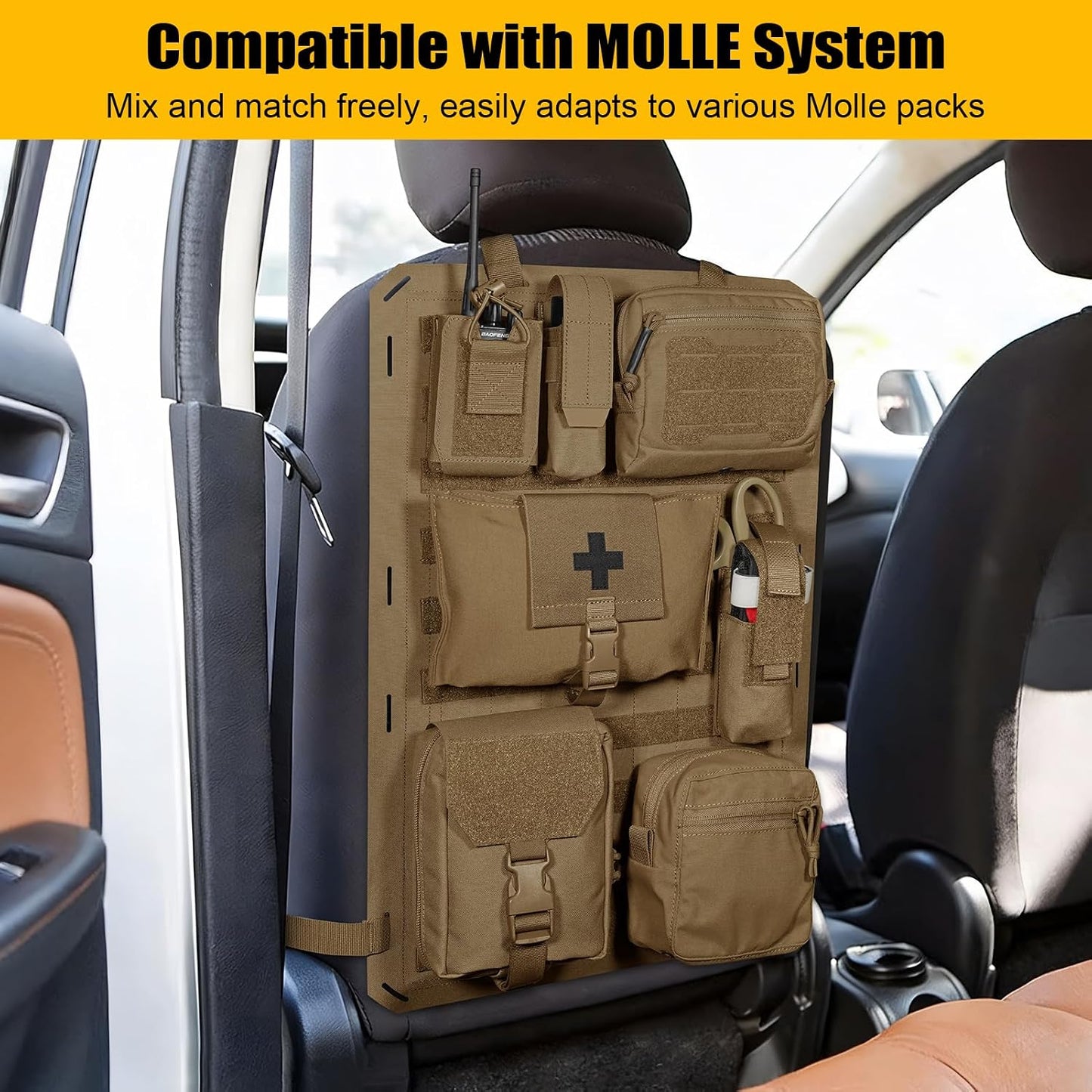 Molle Panels for Car Back Seat, Tactical Seat Back Organizer Covers for Vehicles Truck, Tactical Car Accessories Foldable for Universal Automotive(CB-Foldable)