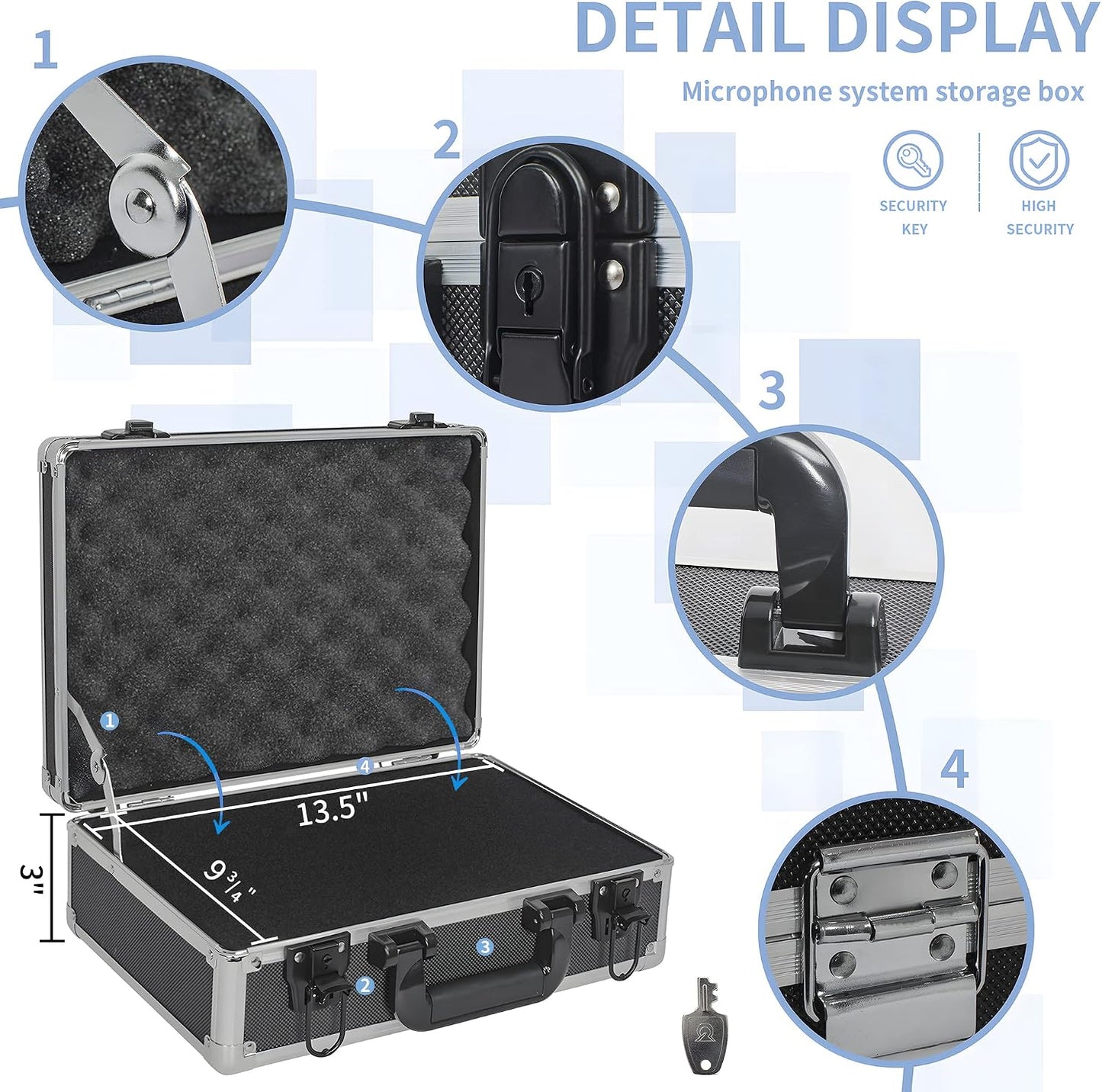14 Inch Hard Shell Carrying Case Ideal for Wireless Mic System Storage & Camera Gear Transportation, Aluminum Alloy Sturdy Build, Customizable Pre-Diced Foam, Black