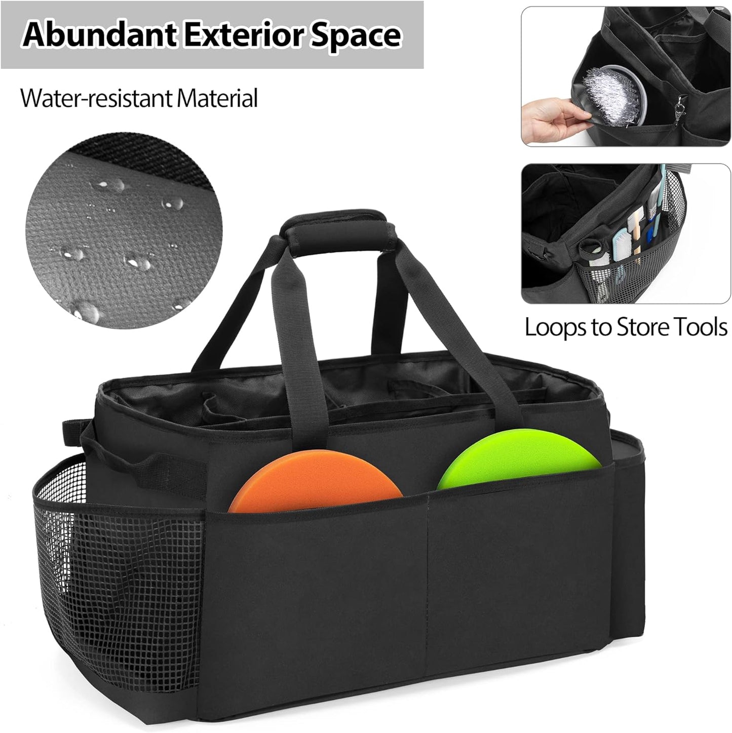 HODRANT Detailing Bag with Polisher Carry Bag, Large Detail Car Care Box for Auto Detailing Supplies, Car Wash Caddy & Trunk Organizer for Buffer Bottle Towel & Cleaning Kit, Black, Patent Design