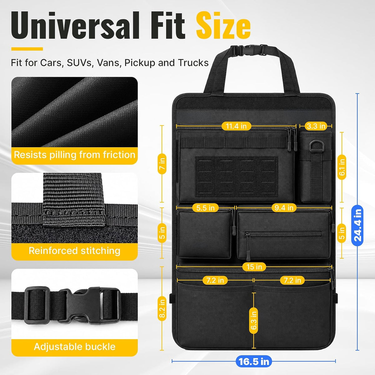 Multi-Pocket Back Seat Car Organizer, Fits Most Cars, SUVs, Trucks, Jeeps