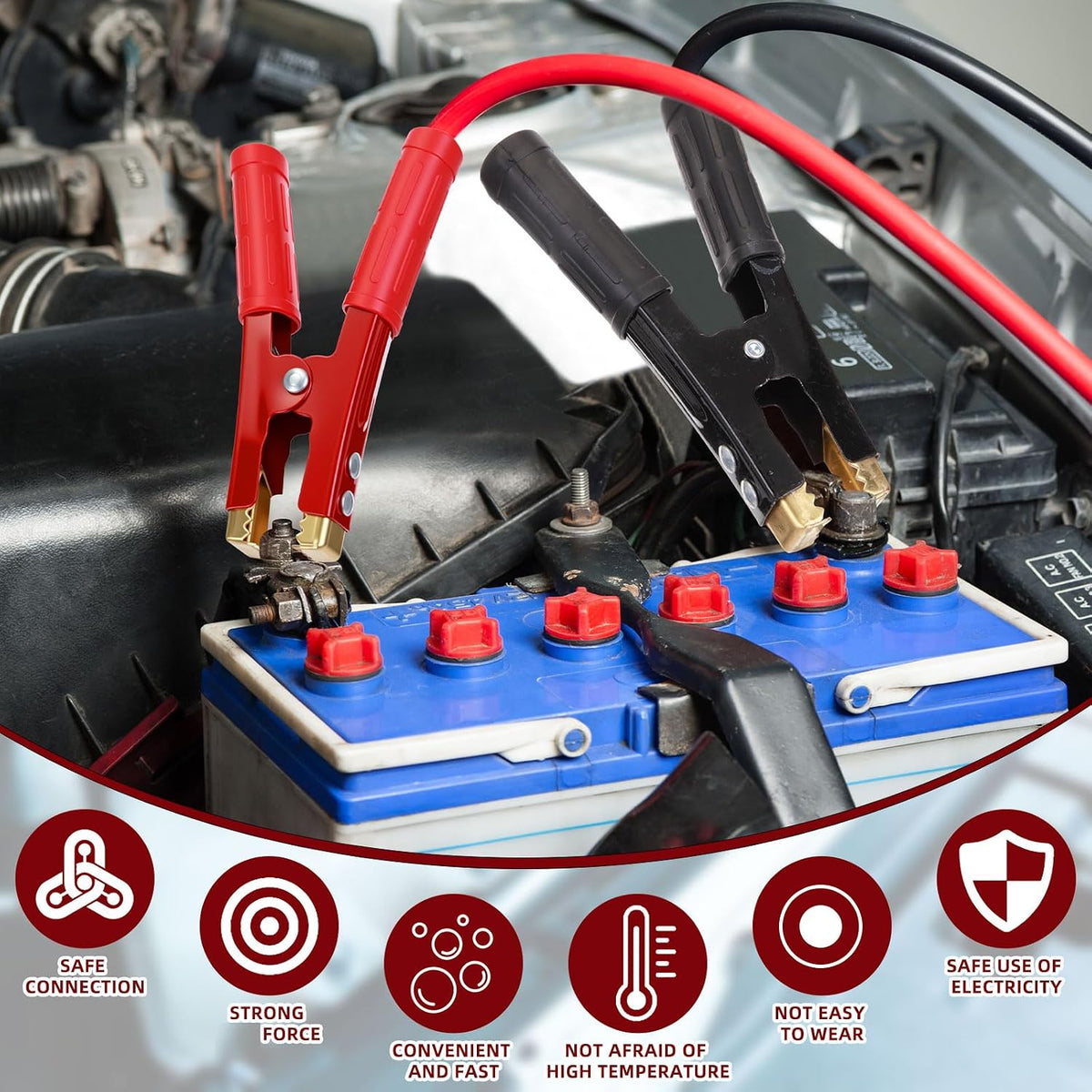 Kingdder 12 Pcs Battery Jumper Cable Clips Heavy Duty Car Battery Charger Clamps Pure Copper 500-1000a with Insulating Sheath Jumper Cable Ends for Cables All Kinds of Cars and Boats