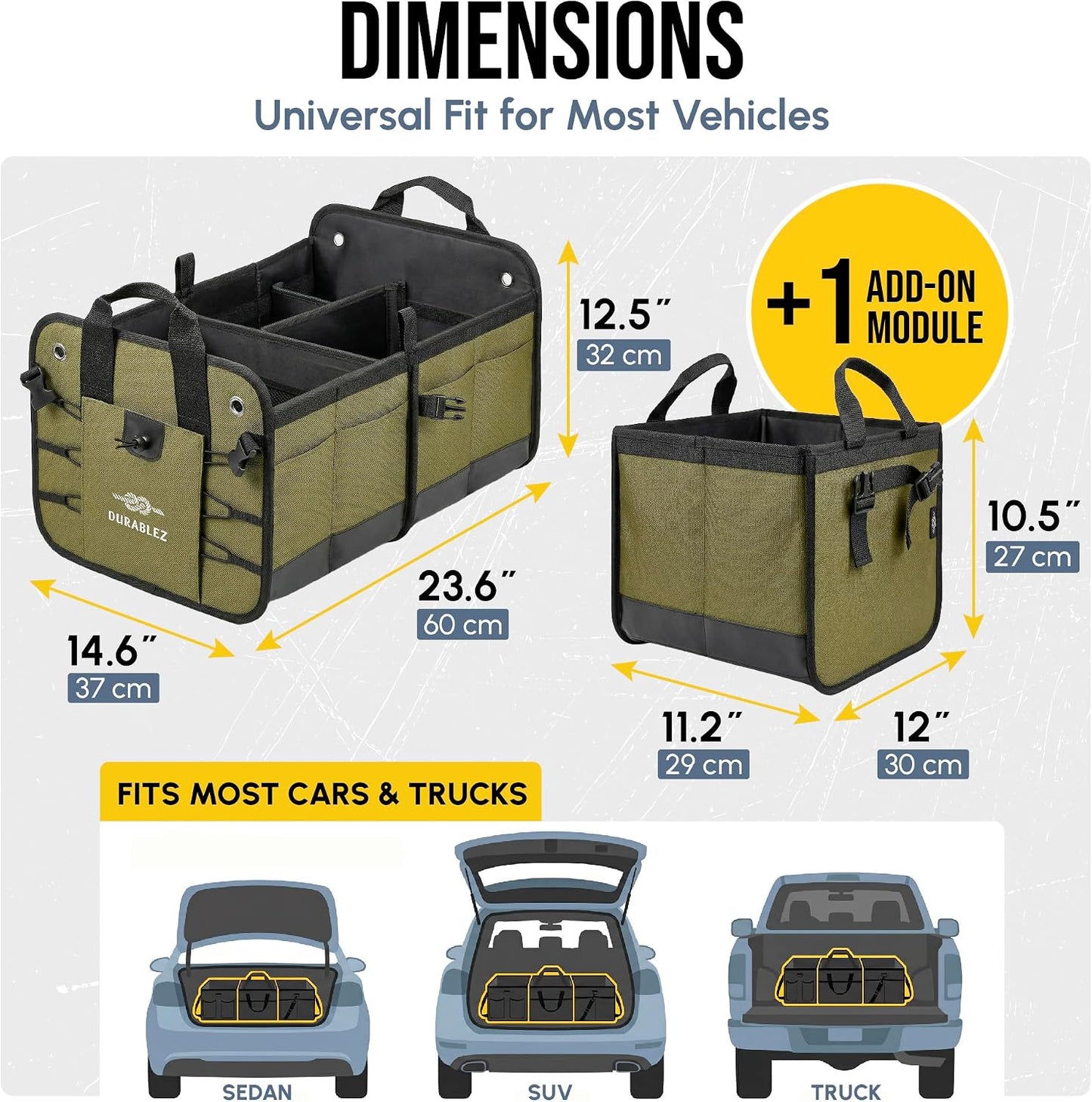 Heavy Duty 3-Section Trunk Organizer – Extra Large Collapsible &amp; Foldable Cargo Box, Modular Car Storage System for SUV, Truck, Van – Green
