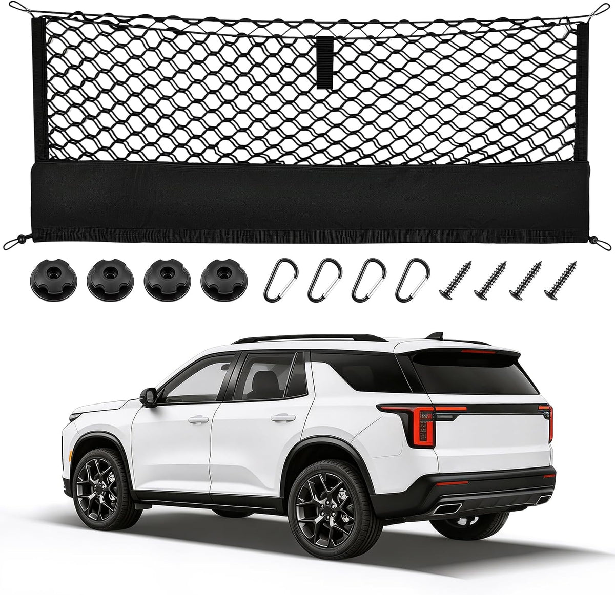 Amiss Truck Bed Cargo Net with Bottom Organizer, Compatible with 2024 2025 2026 Chevy Traverse, Portable Storage for Pickup Cargo and Heavy Duty Hook, Exterior Accessories for Car SUV Truck