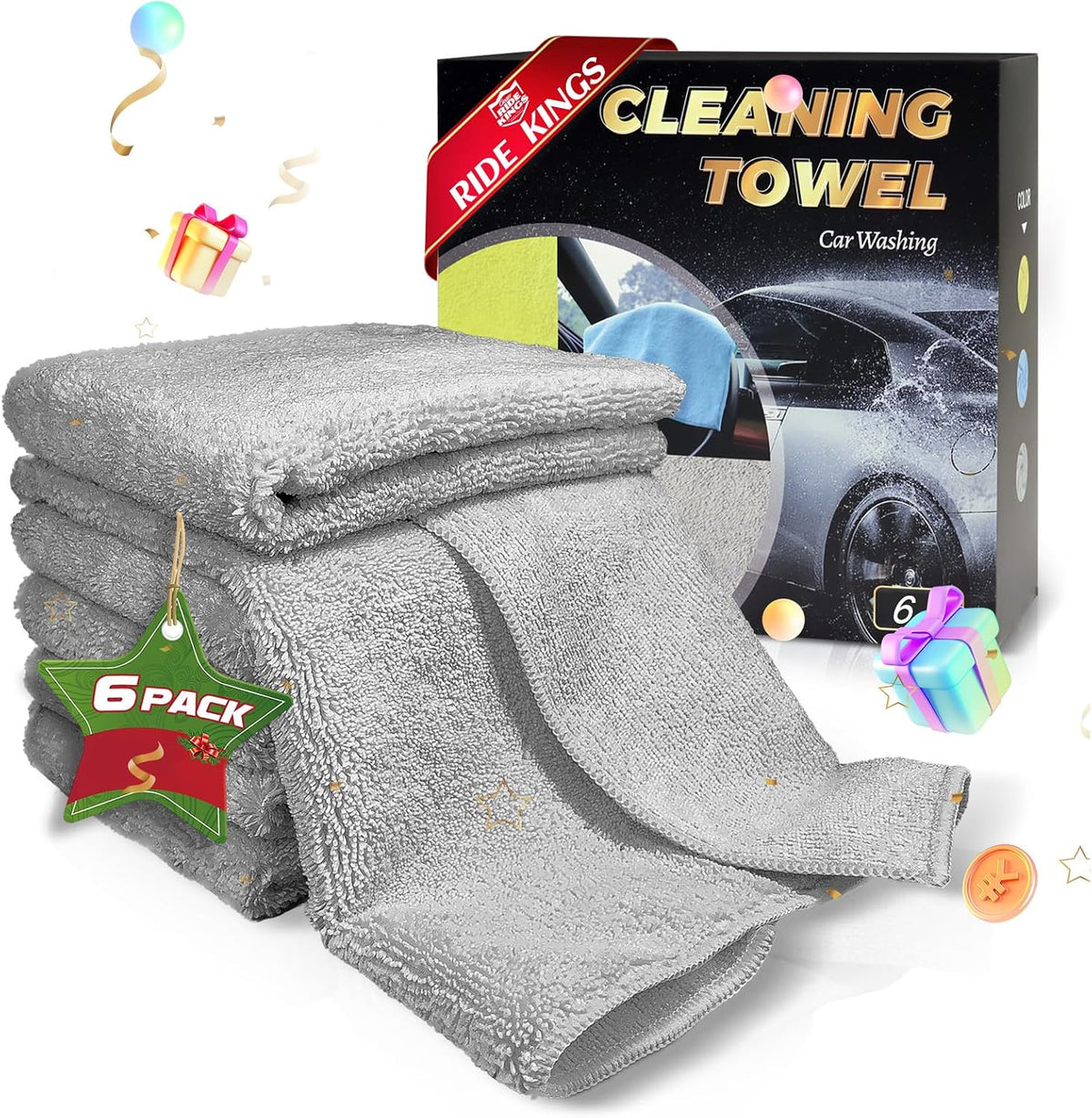 Car Wash Towels 16x16 - Microfiber, Grey 6-Pack