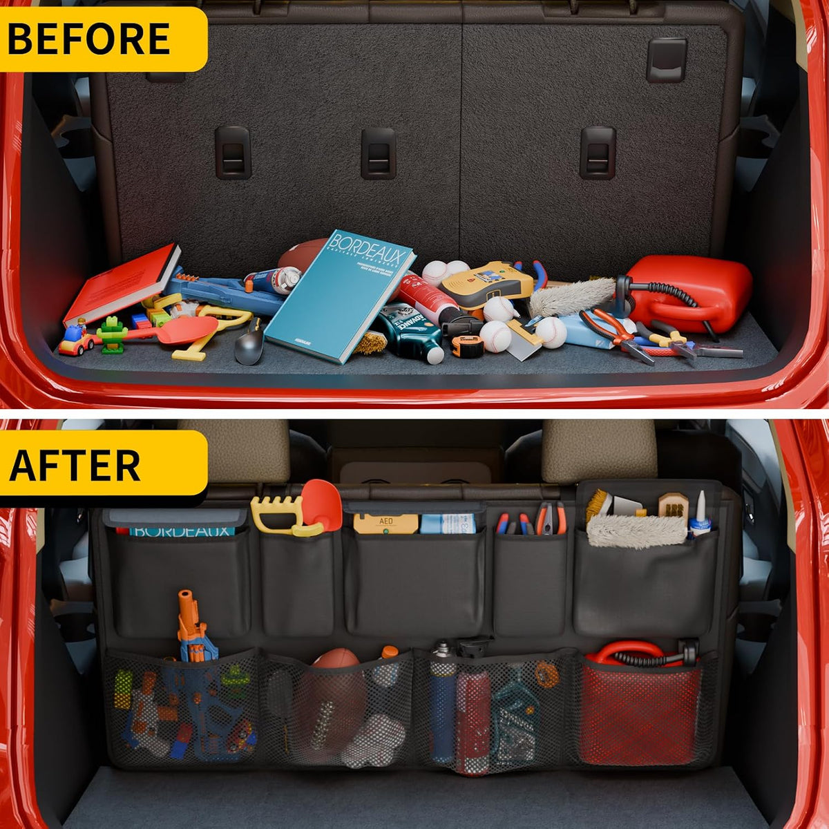 Car Trunk Organizer Large Capacity Backseat Hanging Organizer (41"*20") Collapsible Oxford Cloth Car Storage Bag with 9 Pockets for SUV&Truck&MPV Accessories (Black)