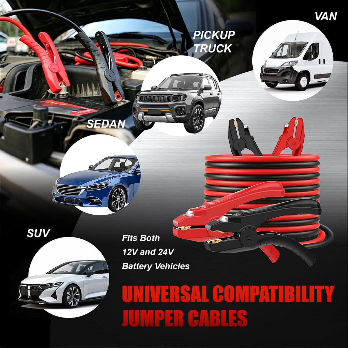 6 Gauge 16 Feet Jumper Cables with LED Light,Booster Jumping Wires