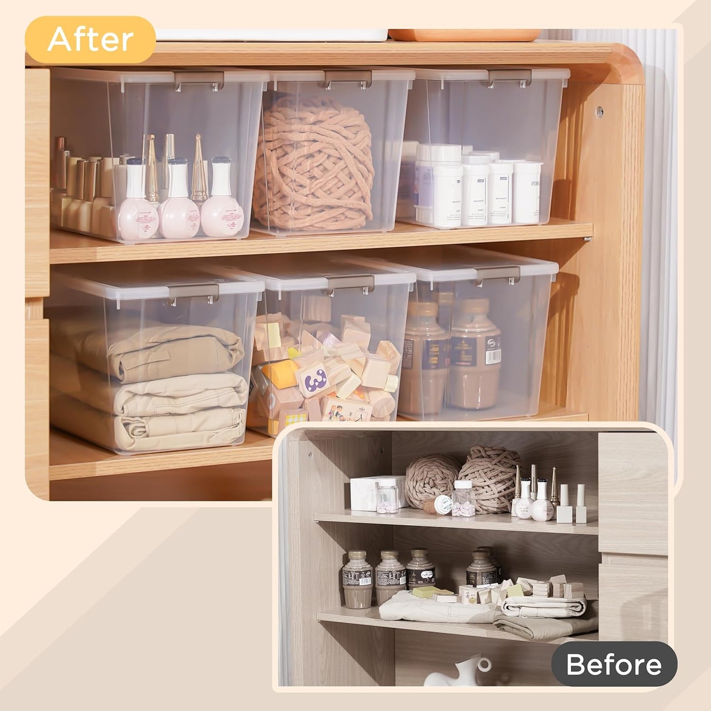 Citylife 6Packs 7.8Qt Plastic Storage Bins with Lids, Clear Organizer | Stackable totes Containers for Craft Supplies, Documents,Garage,Toys,Office and Classroom