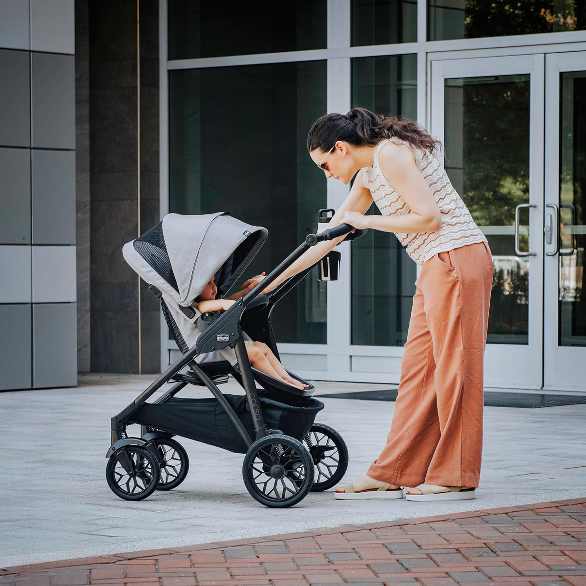 Chicco Corso LE ClearTex Modular Travel System with KeyFit Infant Car Seat | Canyon, baby travel stroller, 4 strolling modes, fits 4-30 lbs, extended rear-facing, newborn insert, one-hand compact fold