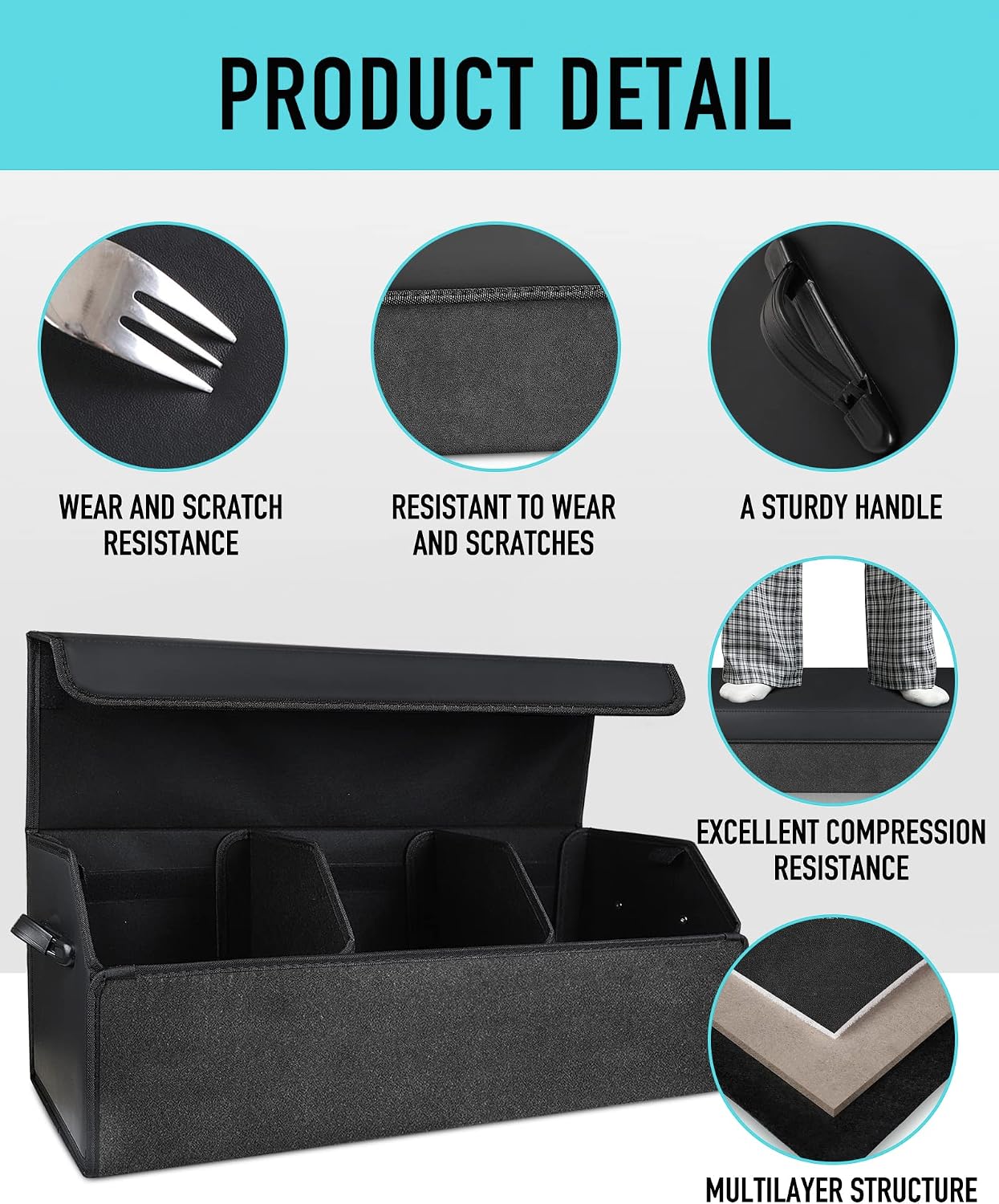 Fyzeoty Car Trunk Organizer for SUV and Sedan, Black, 29.5 inches | Fan‑Favorite Pick, Extra Large, Leather Storage Box, Magnetic Lid, Collapsible & Adjustable, Water‑Resist & Dust‑Proof