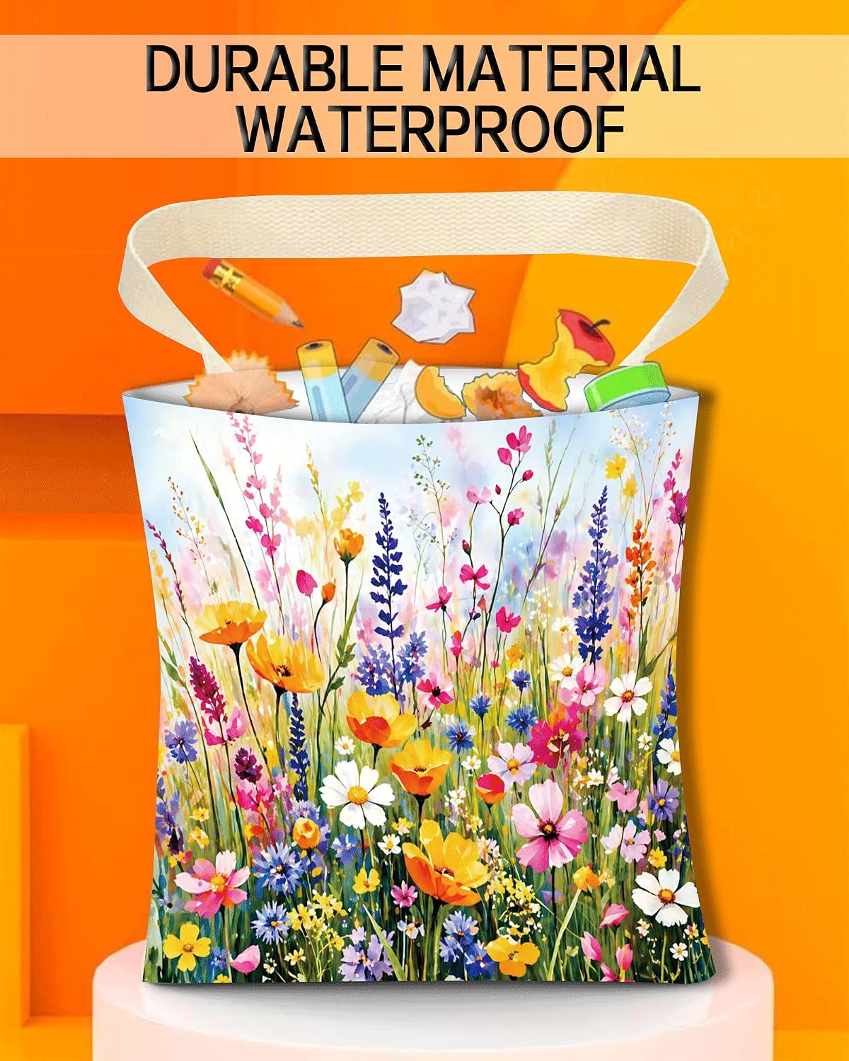 Car Trash Can, Durable Hanging Car Trash Garbage Bag, Cute Automotive Garbage Cans Organizer, Cute Colorful Wildflowers