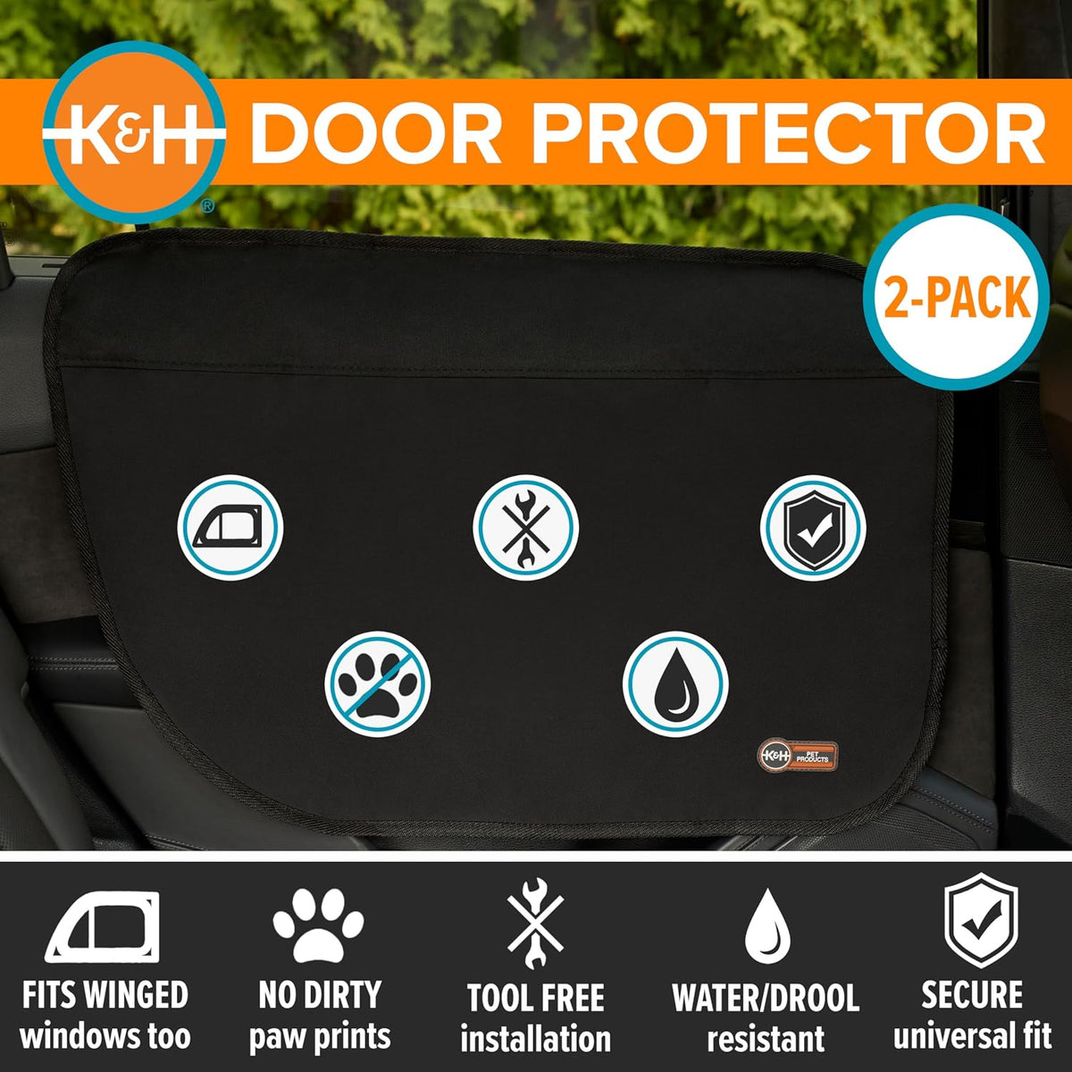 K&H Car Door Protector for Dogs, 2 Pack - 27x19in Black