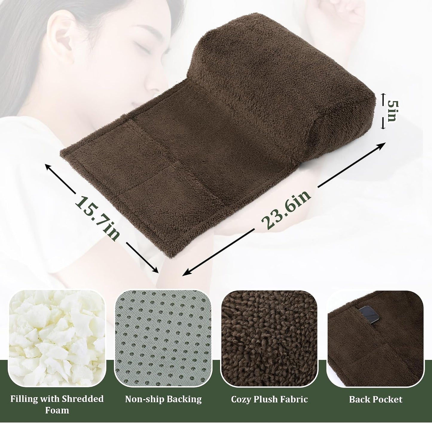 BALAPET Sherpa Head Recliner Pillow with Pocket,Headrest Neck Cushion for Neck Support and Pain Relief,Recliner Head Pillow for Side Sleeping at Home, Office or Traveling(Brown)