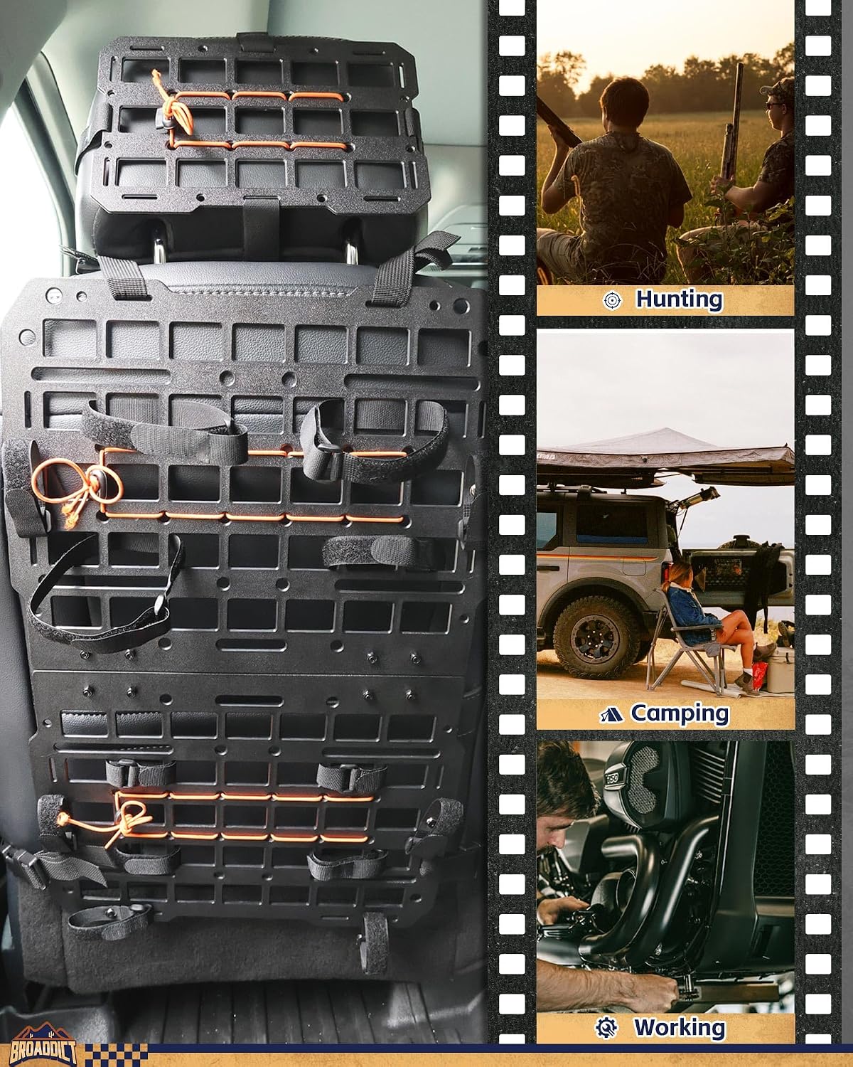 Rigid Molle Panels fit for Vehicles + Headrest Molle Panel Modular Storage Display for Tactical Gears Accessories