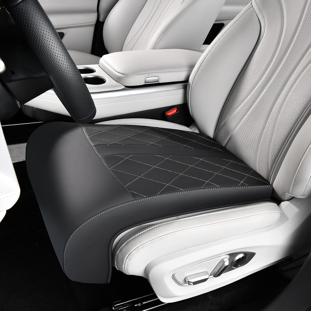 Coverado Car Seat Extender Leg Support, Leather Leg Extender Cushion for Car Seats, Waterproof Car Seat Cushion Universal Fit for Most Vehicles (Black-A)