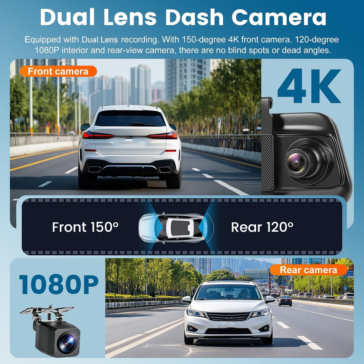 4K Rear View Mirror Camera Dual Lens with WiFi and APP Control 9.66 Inch