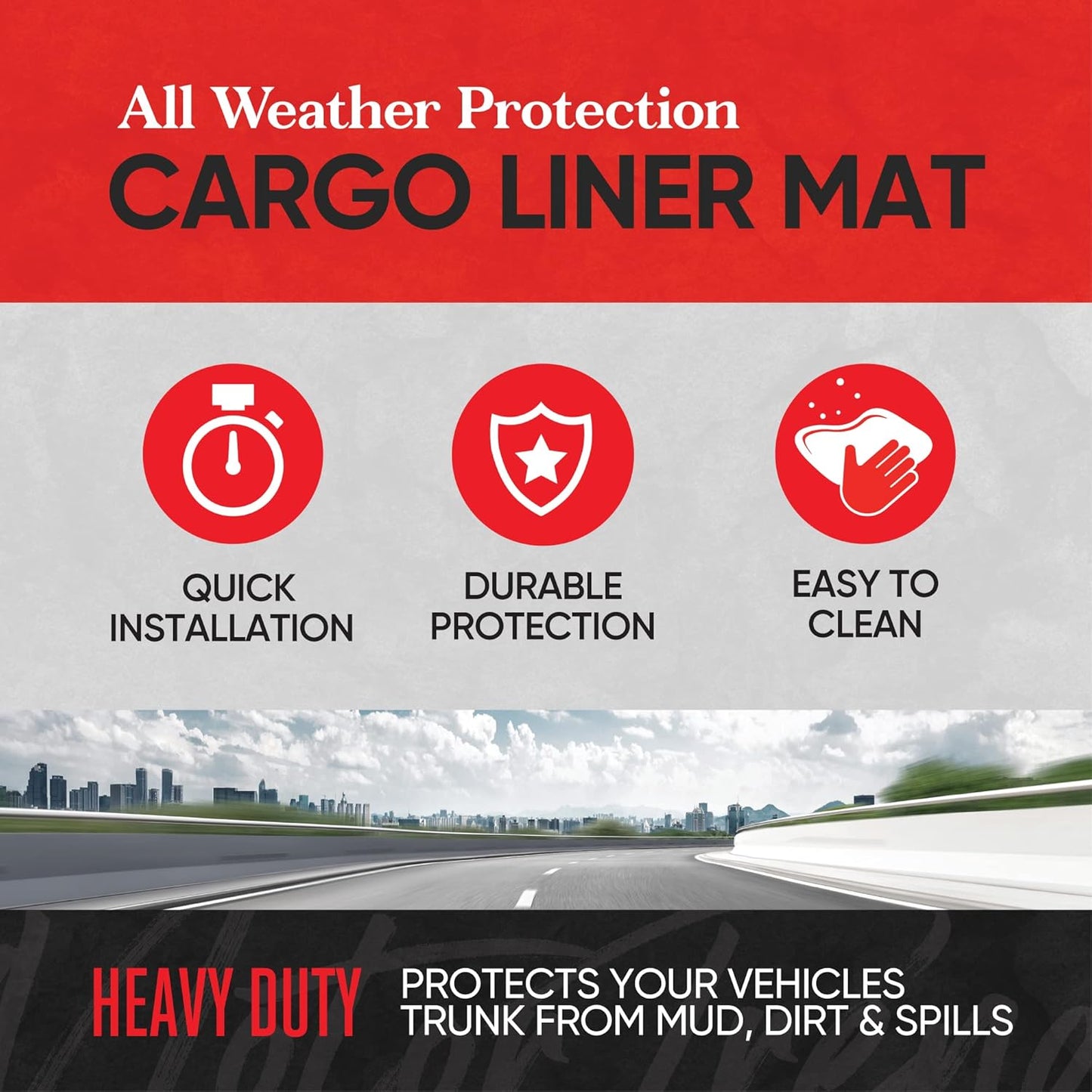 Motor Trend Heavy Duty Utility Cargo Liner Floor Mats for Car Truck SUV, Trimmable to Fit Trunk, All Weather Protection Black 31.5" x 50" BK
