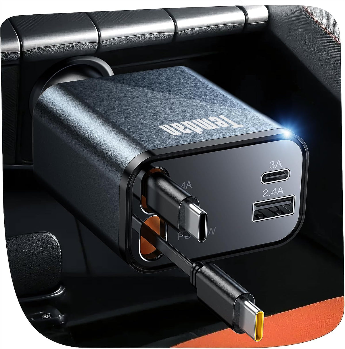 Temdan Retractable Car Charger,75W Fast Charger USB C Car Truck Accessories