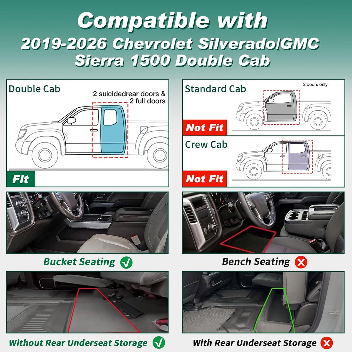 Floor Mats for 2019-2026 Chevy Silverado/GMC Sierra 1500 Double Cab