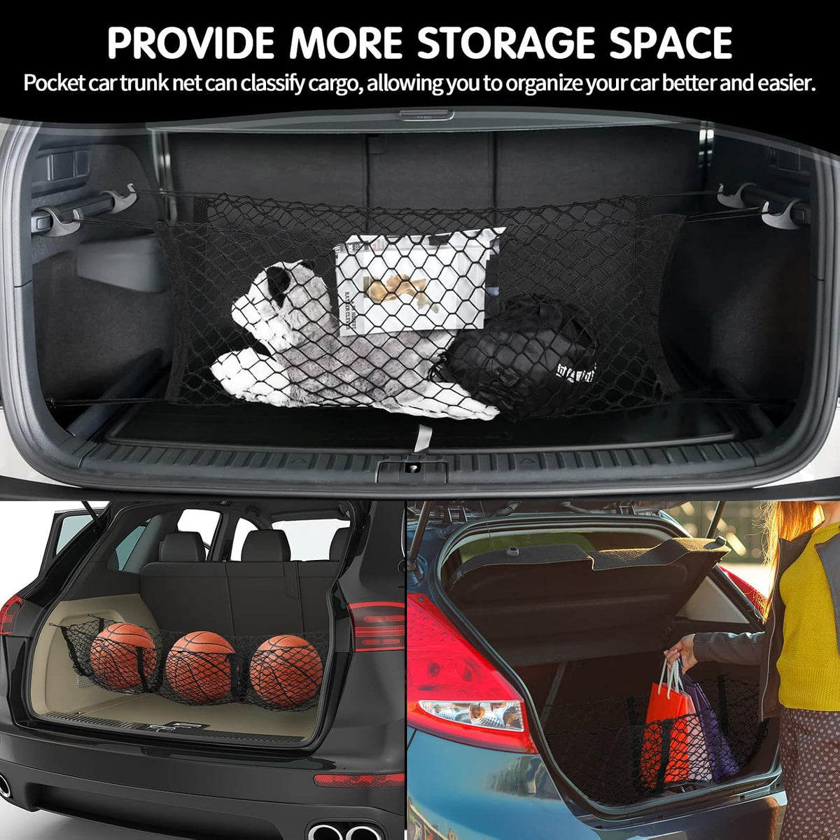 Tallew 2 Pcs Car Rear Cargo Net Adjustable, 43.3 x 15.7 Inches