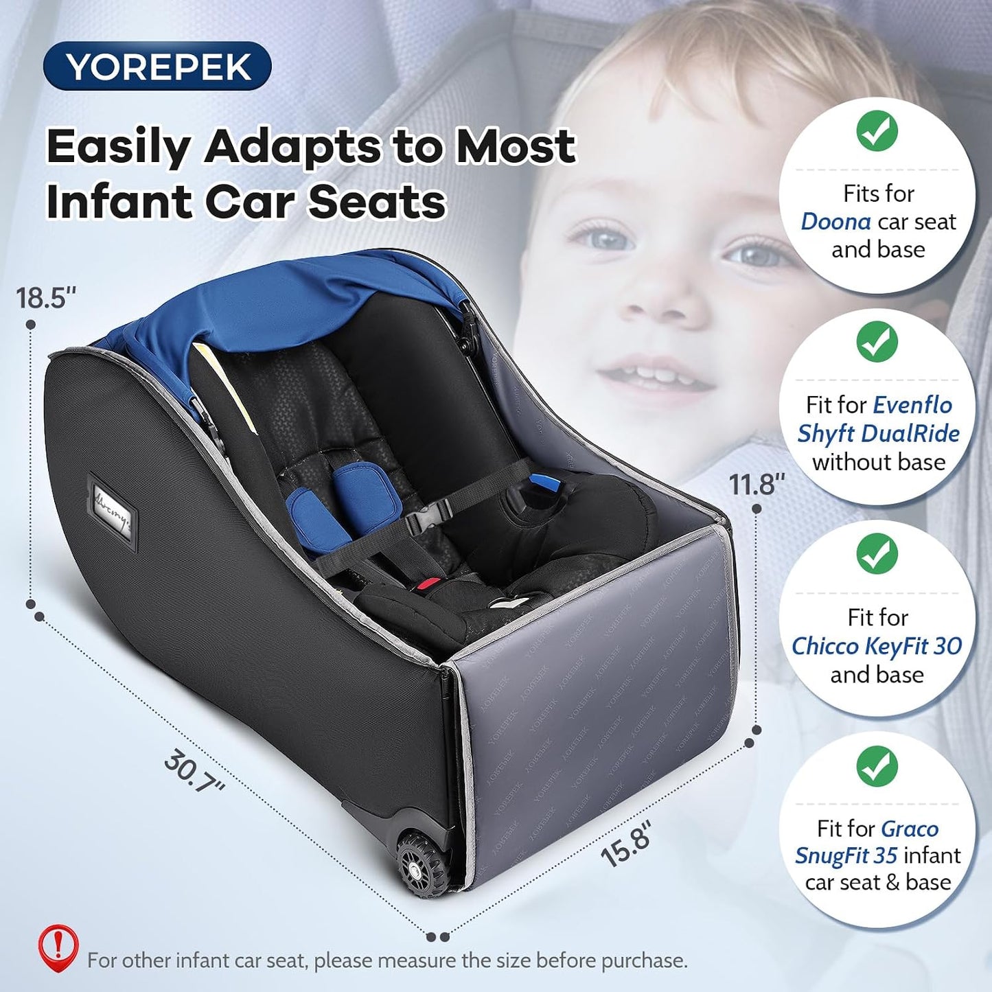 YOREPEK Infant Car Seat Travel Bag for Airplane with Wheels | Fits Doona Car Seat Stroller and Base, Padded Carseat Bags for Air Travel, a Side Pocket for Baby Travel Essentials