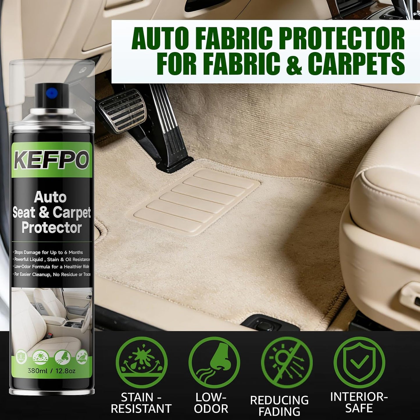 Car Fabric Protector Spray: Waterproof & Stain Repellent for Auto Seat Carpet Upholstery Floor Mats, Interior Shield Protection, 12.8 oz