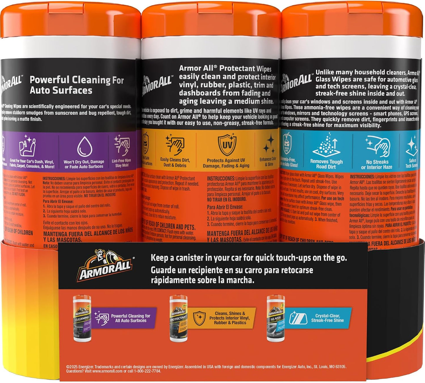 Armor All Car Interior Value Pack, 90 Count, Includes Auto Glass Cleaner, Cleaning Wipes and Protectant Wipes