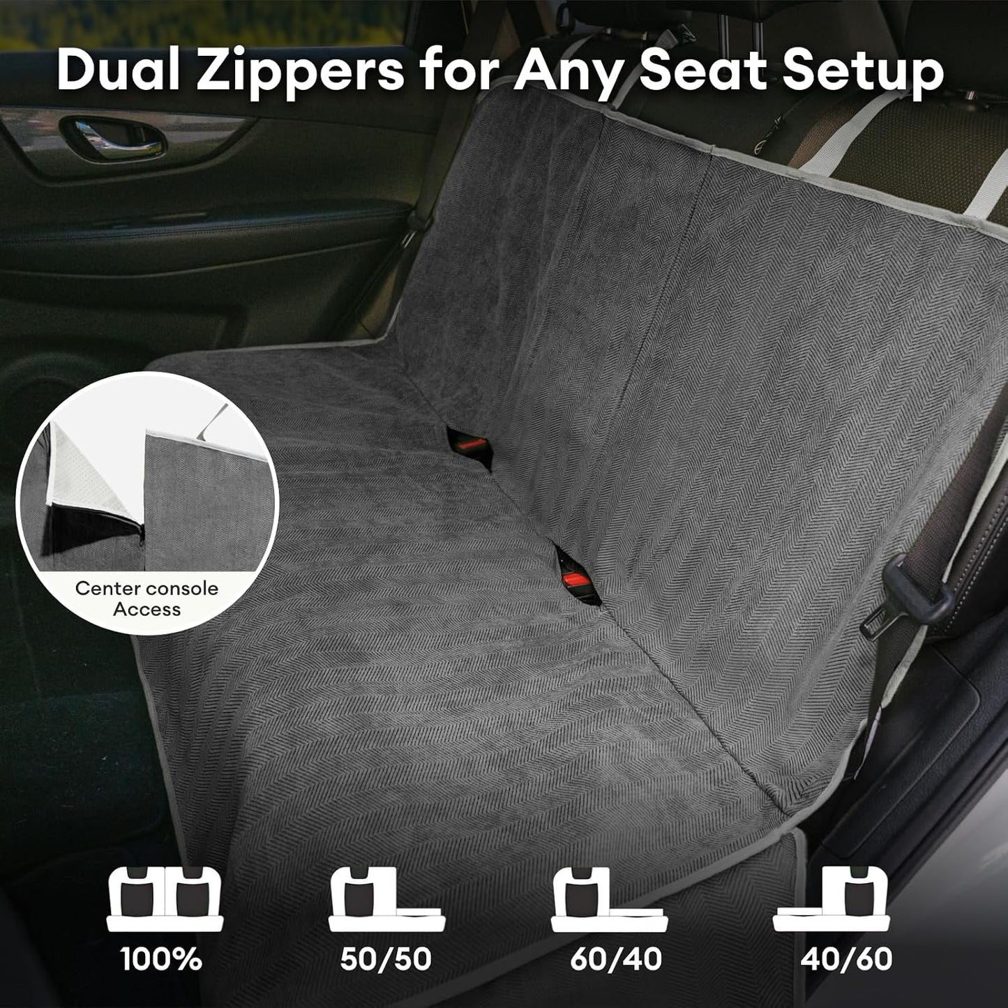 FUNNY FUZZY Dog Car Seat Cover for Back Seat, Back Seat Pet Cover for Dogs Waterproof, Scratchproof Dog Backseat Cover, Non-Slip Bench Car Seat Protector, Universal Fit Most Cars, SUVs, Trucks, Grey