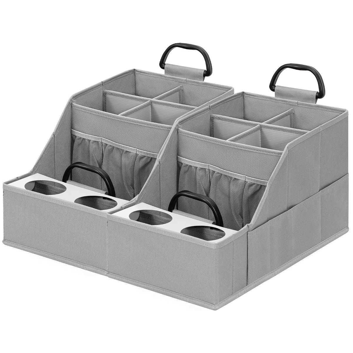 Easi Foldable Car Seat Organizer With 12 Storage Compartments 2 Metal Cup Holders, 2 Pack Back Seat Car Organizer For Car Accessories, Front Seat organizer For SUV Truck Van Sedans, Gry