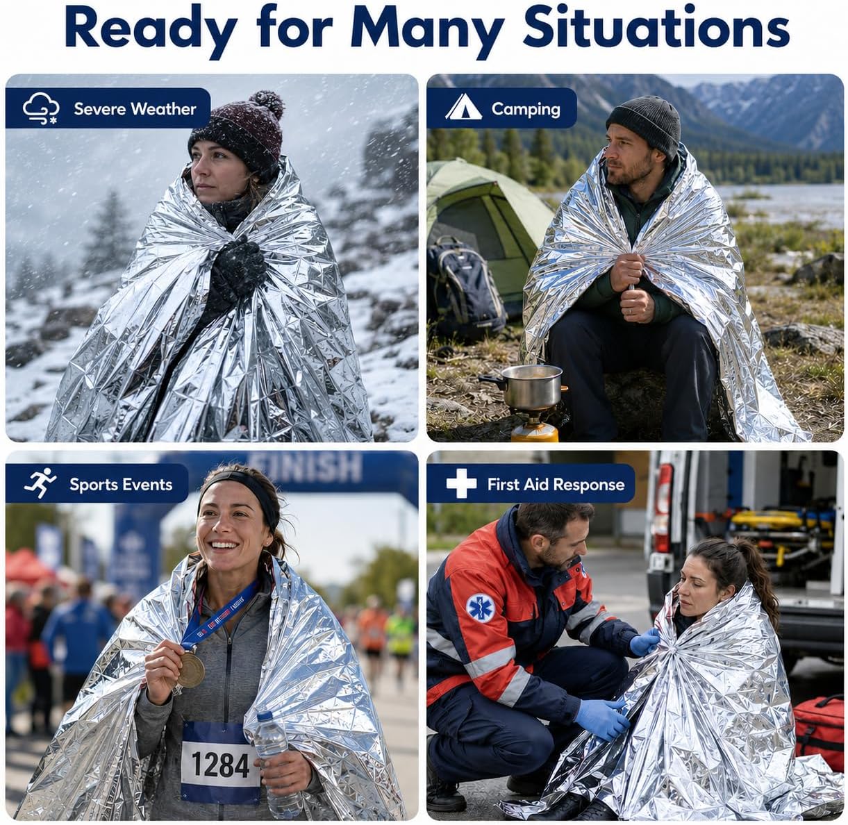 BH Lot of 50 Emergency Mylar Blankets - 84" x 52" | Mylar Emergency Blankets, Survival Foil Thermal Blankets for First Aid Kits, Camping, Hiking, Travel & Outdoor Preparedness