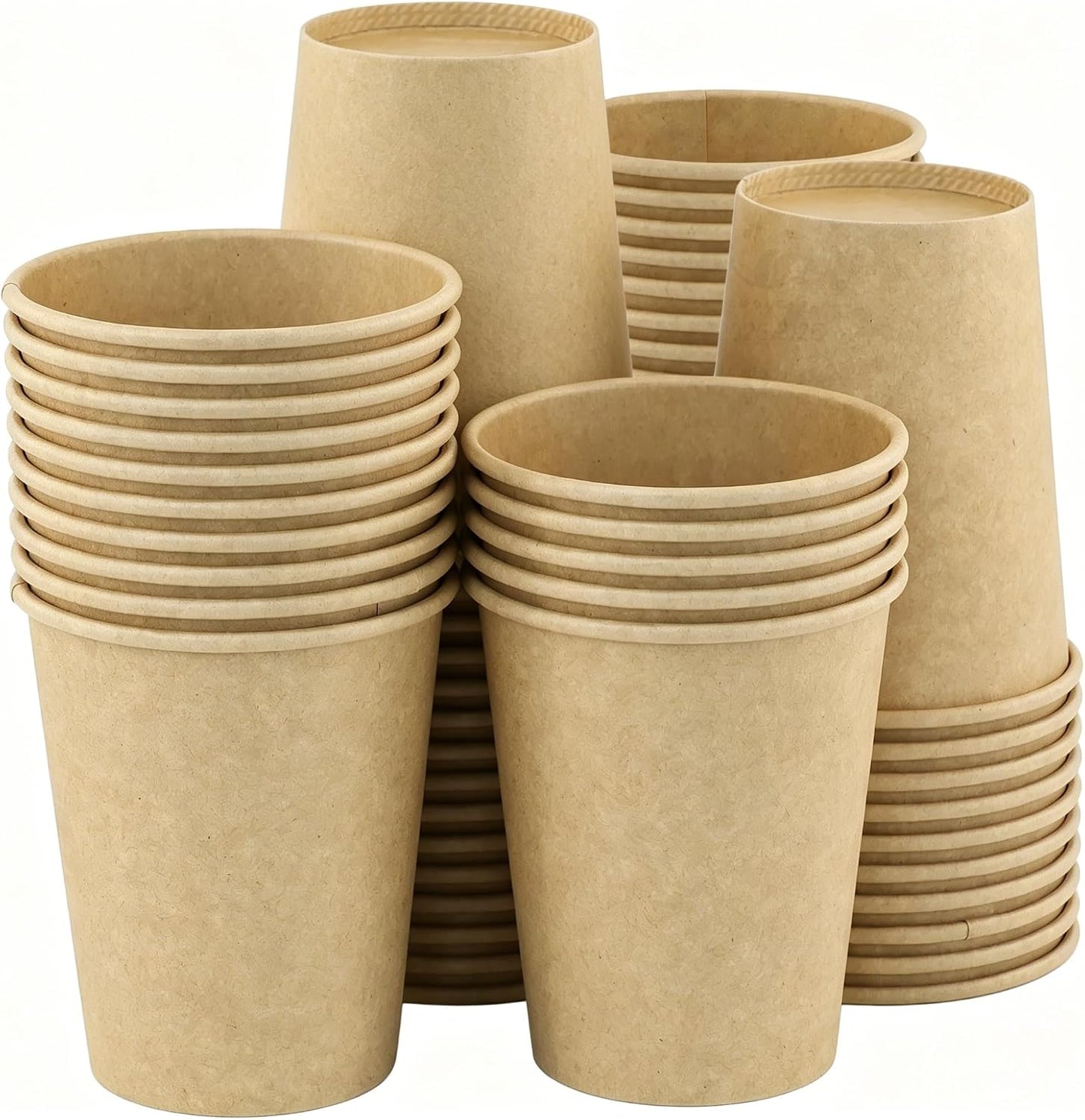 8 oz 50 Pack Disposable Coffee Cups, Bulk Brown Disposable Paper Cups, Coffee Cups for Hot Tea, Chocolate and Cold Drinks