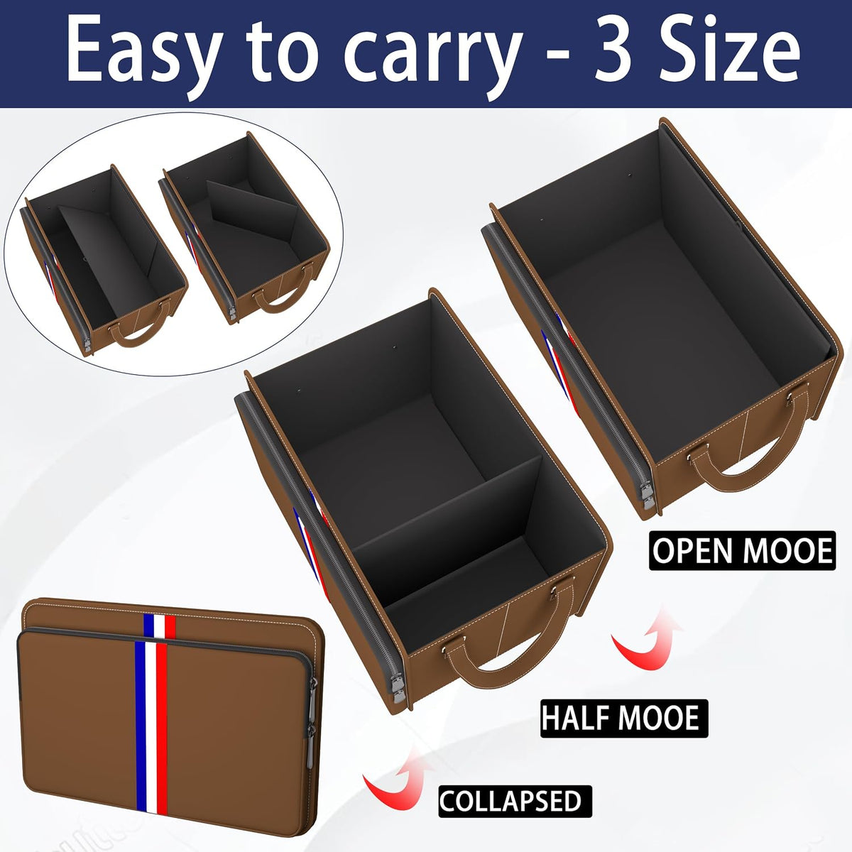 Homeve Trunk Organizer for Car, Waterproof Collapsible 3 Compartments Car Organizer, Foldable Storage for Car Accessories, Tools, Sundries for Women Men, Tote Bag (Brown, Standard)