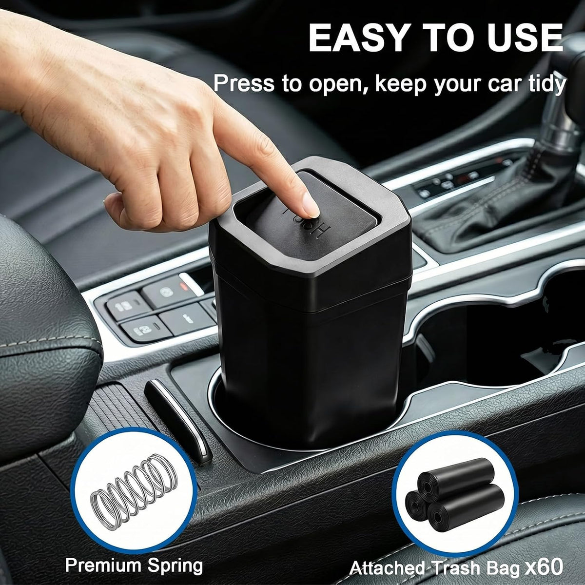 Car Trash Can, 2 Packs Leakproof Mini Car Garbage Can with Lid