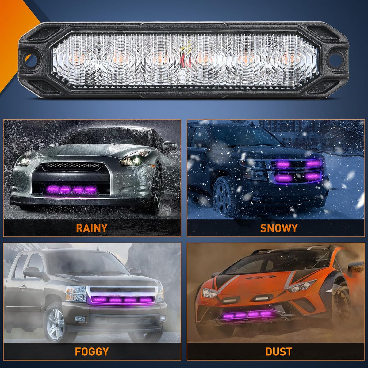 Nilight 6LED Purple Emergency Strobe Lights Sync Feature Surface Mount