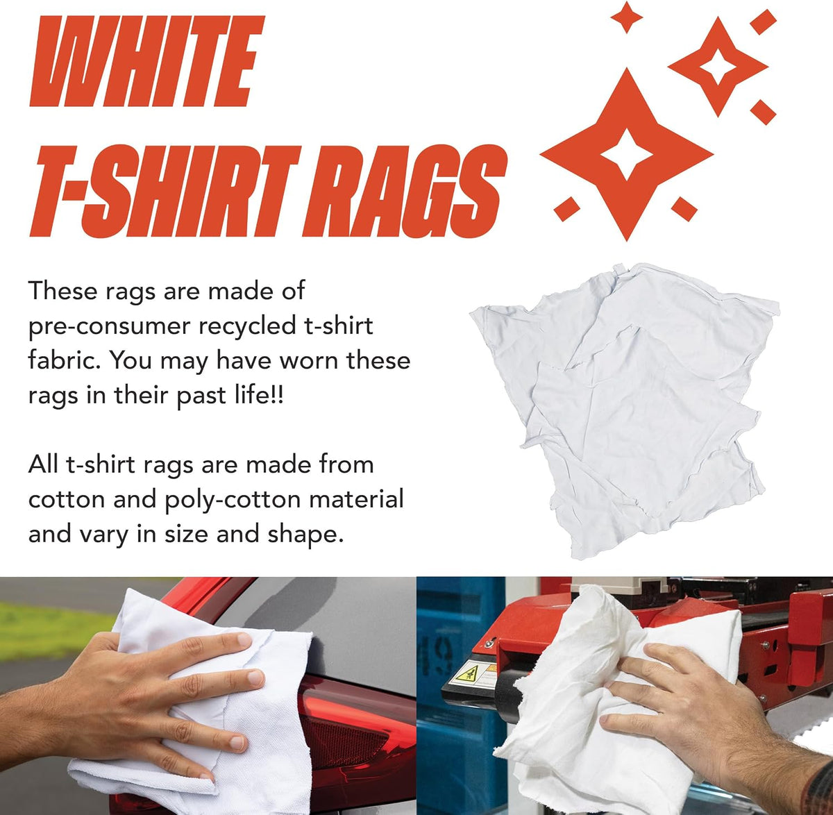 Arkwright T-Shirt Rags Bulk, 5 lb Box, Cotton Cleaning Towels, Low Lint Knit Wiping Cloths for Paint, Stain, Grease, Shop and Auto Use, Absorbent Machine Washable, White