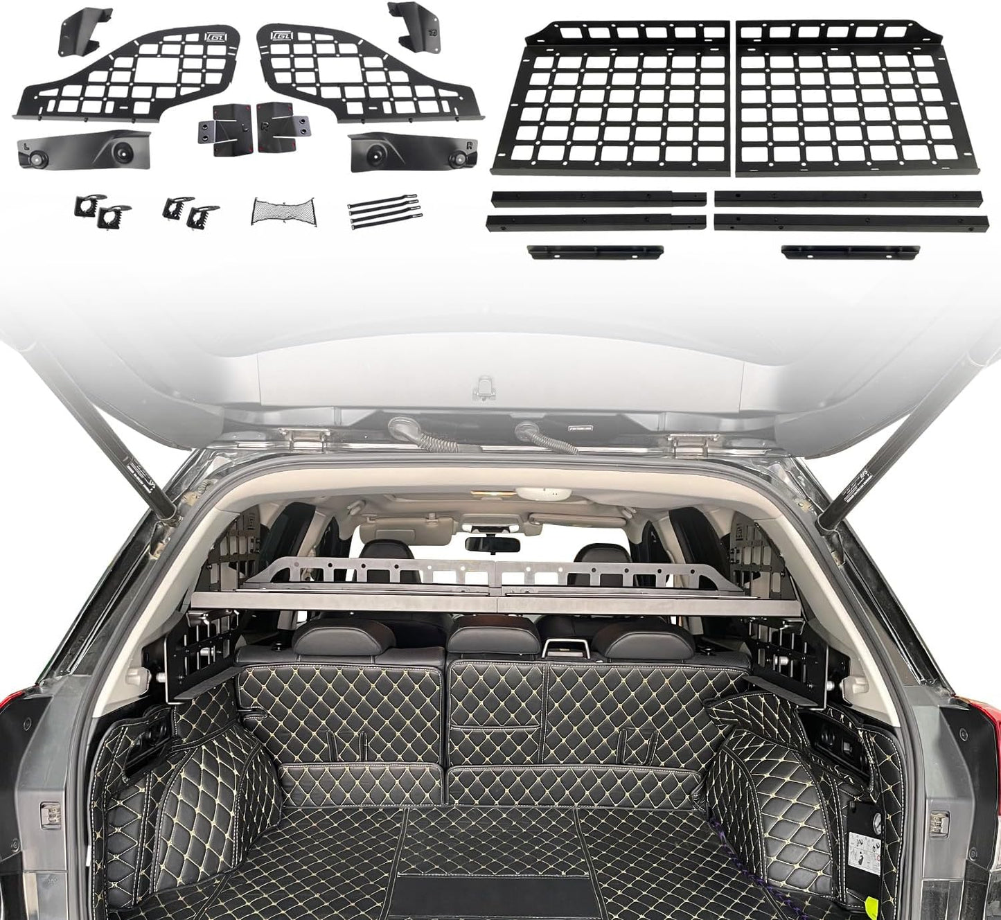 HIGH FLYING for Subaru Forester 2019-2024 Car Accessories Modular Storage Molle Panels System Trunk Shelf Luggage Storage Carrier Trunk Organizer Aluminum Alloy (Side Panels+Shelf)