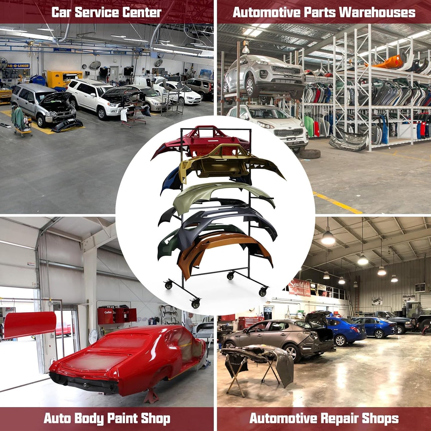 Double Sided Bumper Storage Rack With Adjustable Design Maximize Space Utilization 4 Inch Swivel Caster Allow Floor Mobile Smooth Maneuverability