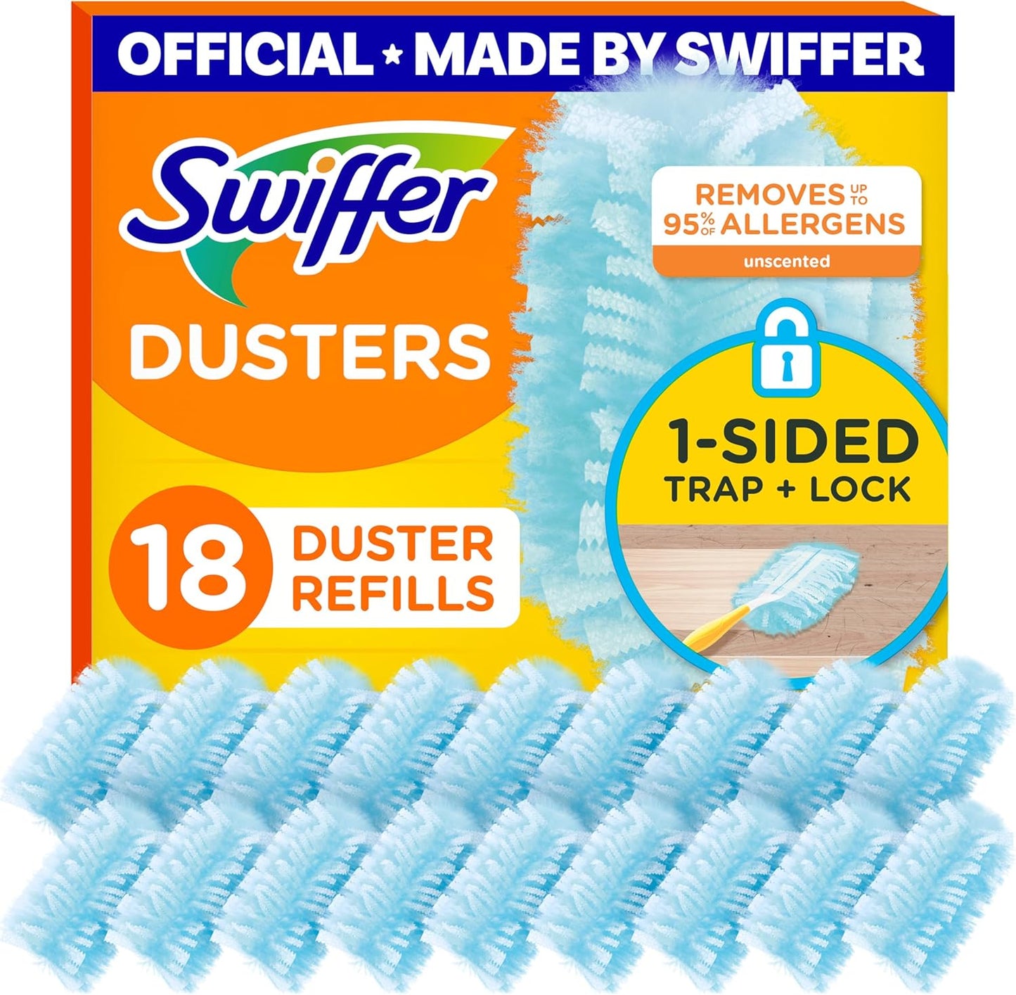 Swiffer Dusters Refill for Cleaning, Made by SWIFFER, Feather &amp; Microfiber Duster Disposable Alternative, for Dusting Furniture, Blinds, Ceiling Fans, Walls, Helps Remove Allergens, Unscented, 18ct