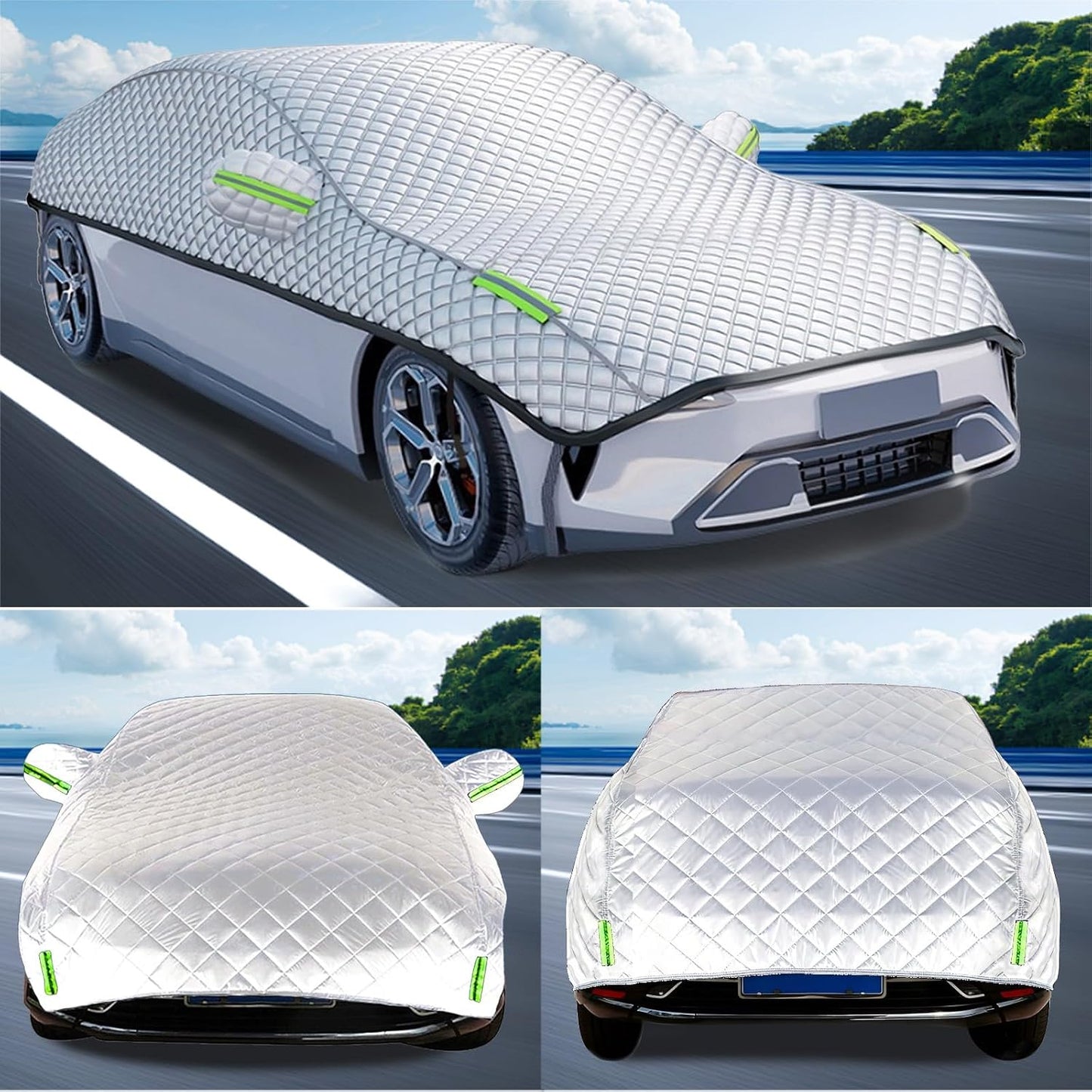 Hail Protector Car Cover Custom Fit for SUV Jeep-Length (181 to 205In),5-Layer Padded Anti-Hail Half Car Covers,Outdoor Waterproof Scratchproof Sun-Resistant(Sliver) fg96t