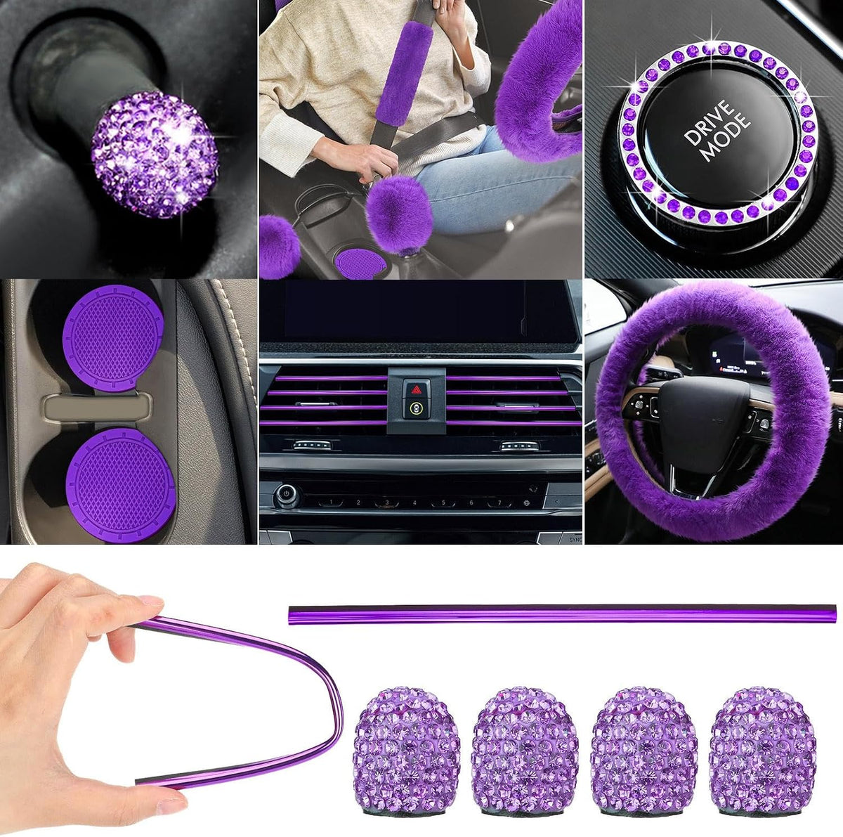 Woanger 47 Car Seat Cover Full Set Car Accessories for Women, Purple Black