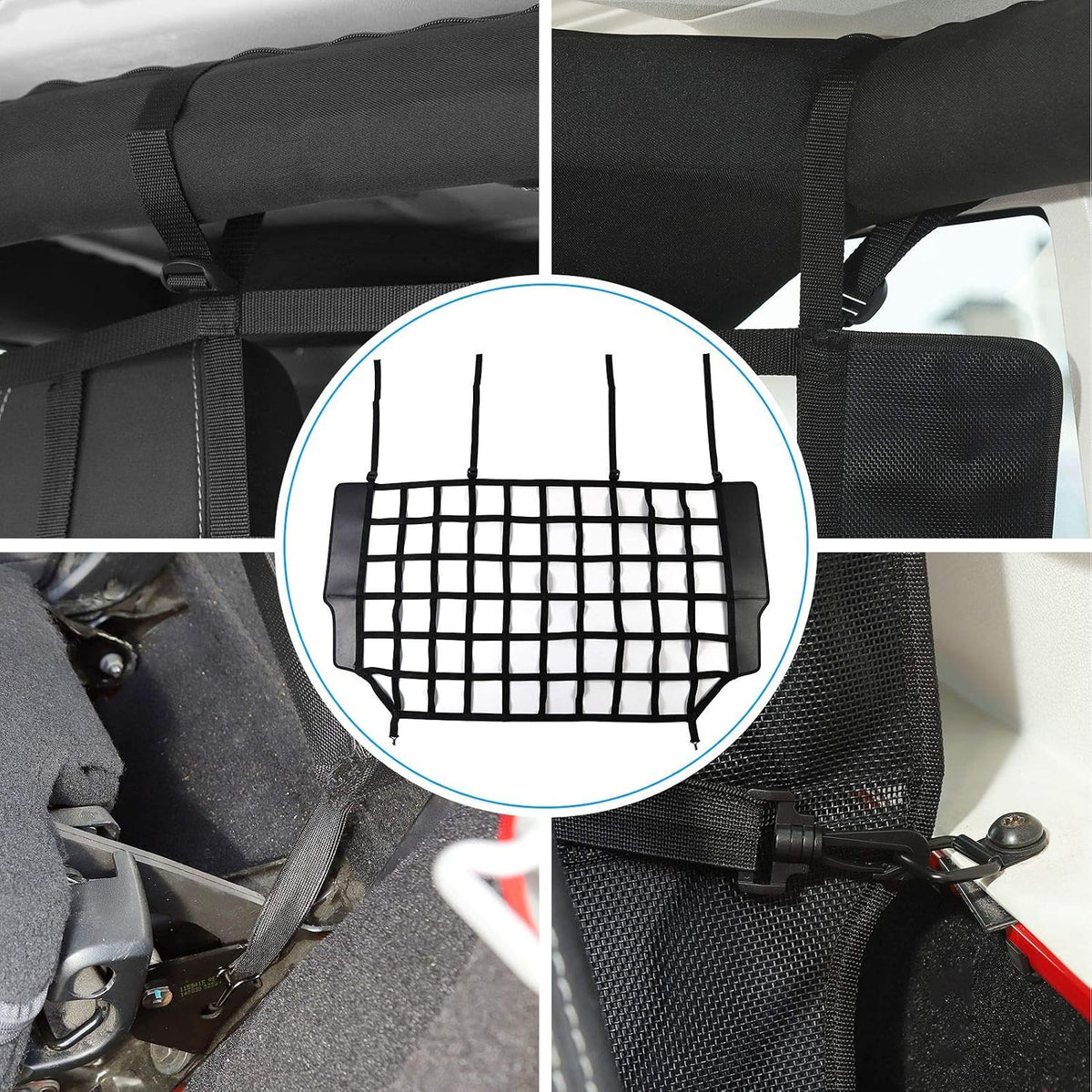 RT-TCZ Car Rear Trunk Organizer Isolation Cargo Net, Mesh Dog Barrier Divider Net for Jeep Wrangler JKU & JLU 4 Door 2007-2023