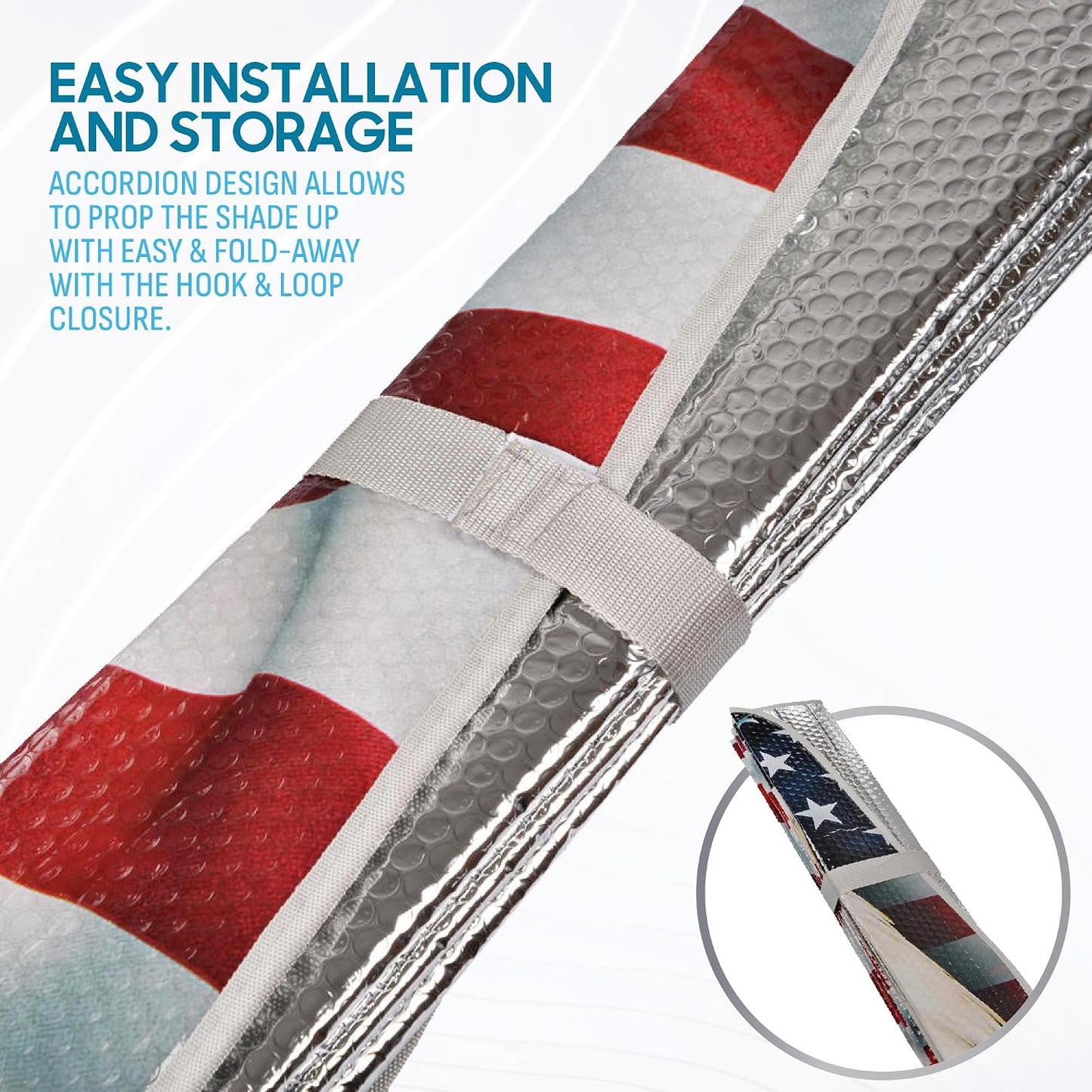 BDK USA Patriotic American Flag Sun Visor for Car Windshield Cover - Bald Eagle Truck Window Shade 4th of July Car Flag Sun Visor for Truck Windshield Sunshade - Accordion Windshield Sun Shade 58 x 28