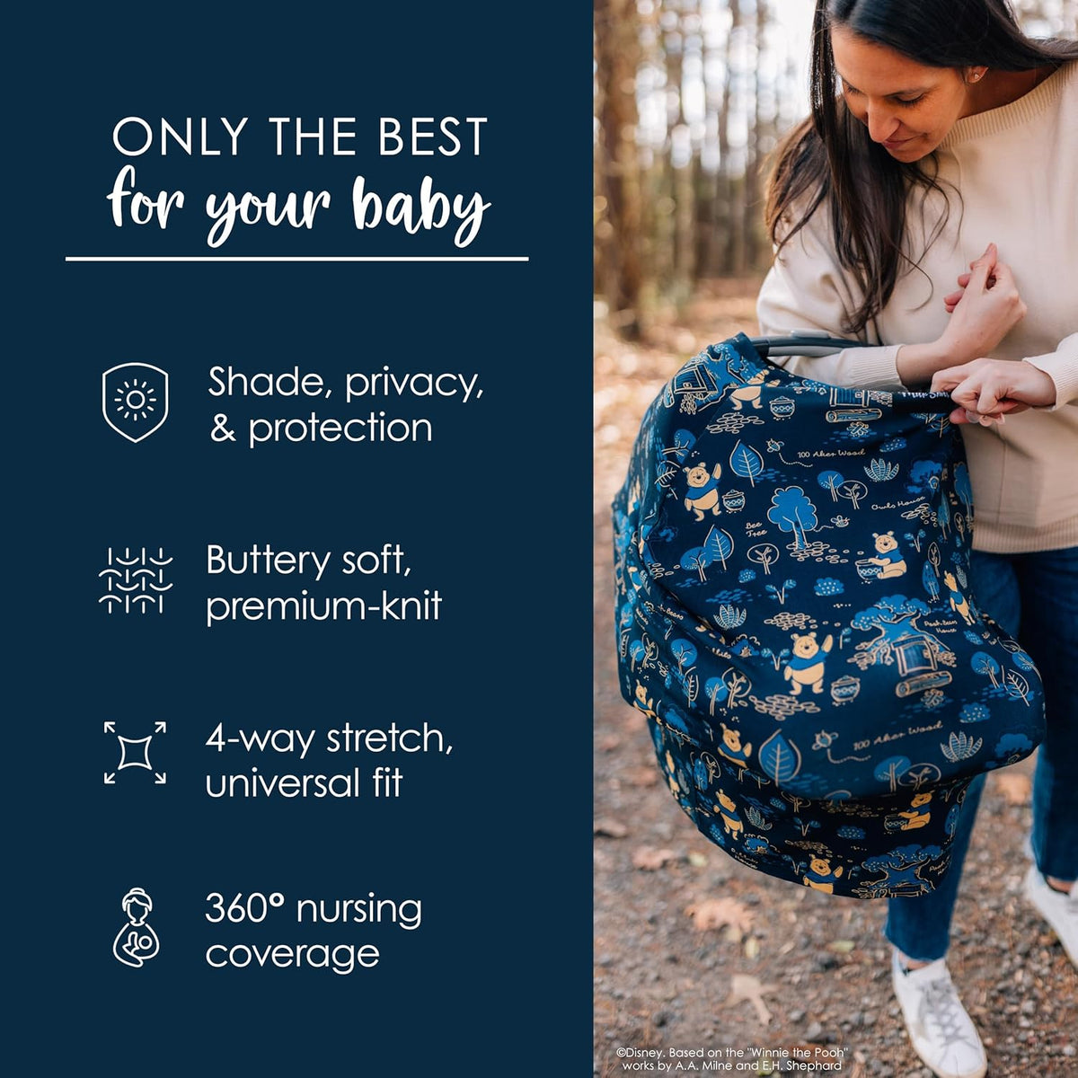 Milk Snob Original Disney 5-in-1 Cover, Winnie the Pooh, Added Privacy for Breastfeeding, Baby Car Seat, Carrier, Stroller, High Chair, Shopping Cart, Lounger Canopy - Newborn Essentials, Nursing Top