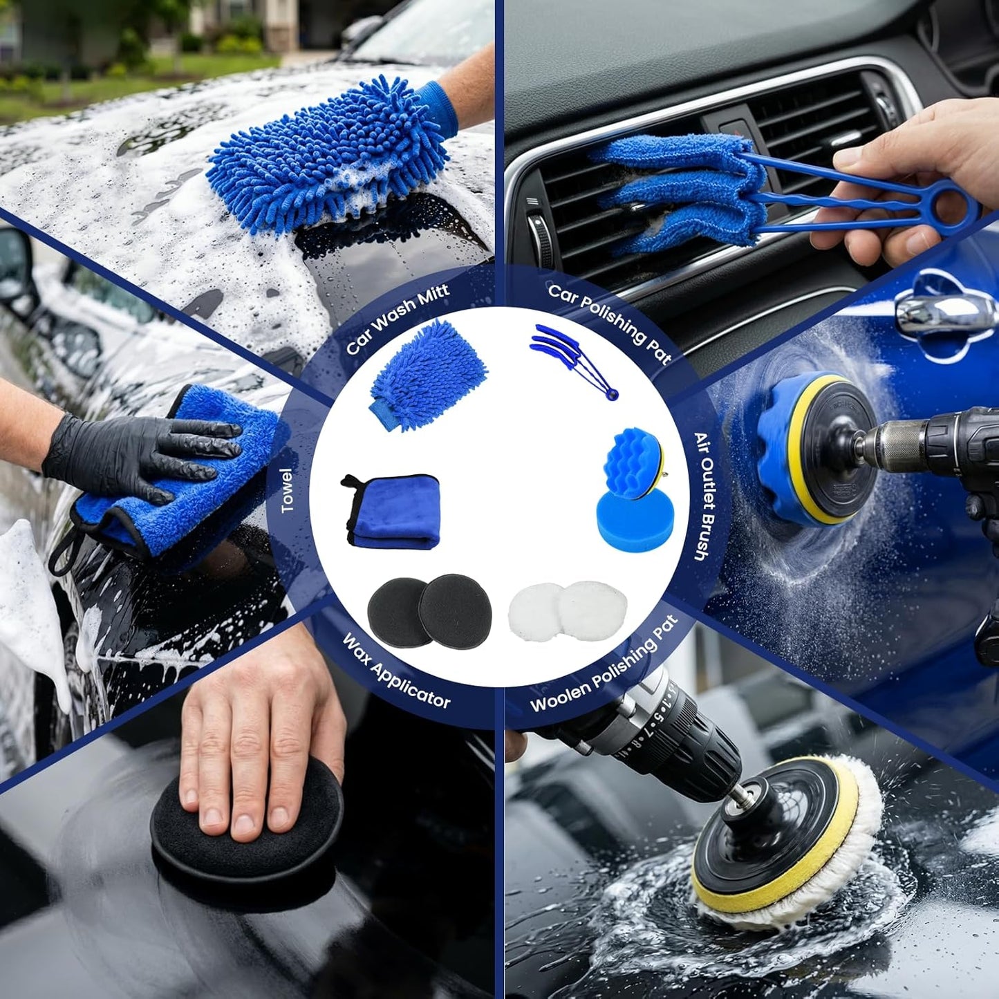 37Pcs Car Detailing Kit, Car Detailing Brush Set, Car Wash Cleaning Kit, Car Detailing Brushes, Professional Car Care Kit for Interior Exterior Wheels, (Drill is NOT Included)