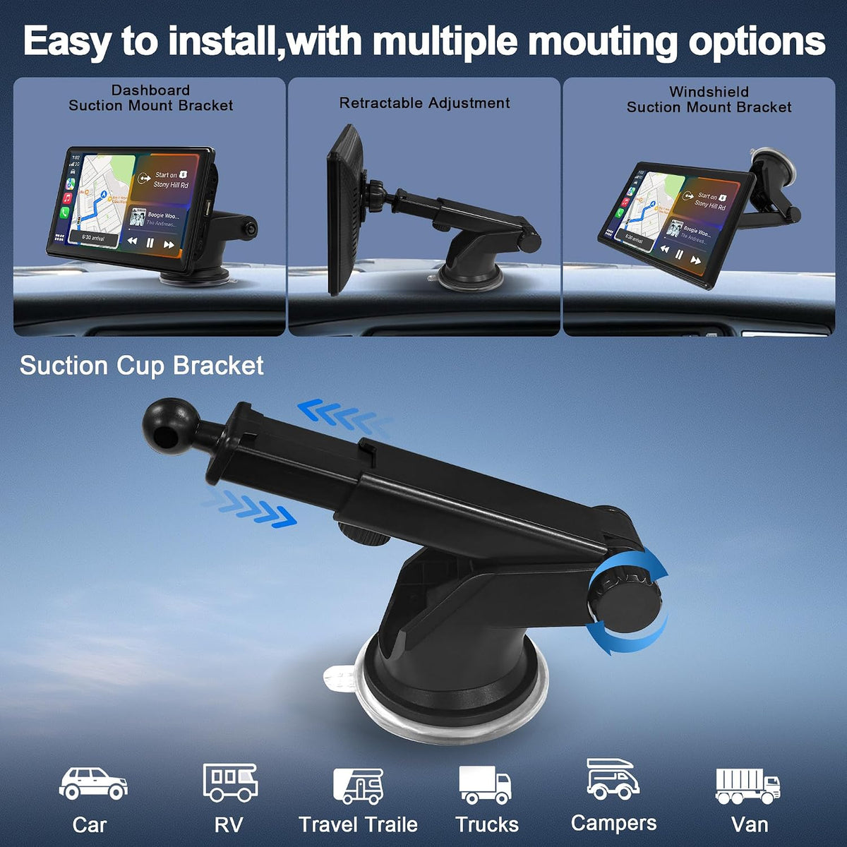 Double Din Car Radio: 7" Touch Screen Wireless Android Auto & Carplay Car Stereo Radio Support FM Radio/Bluetooth