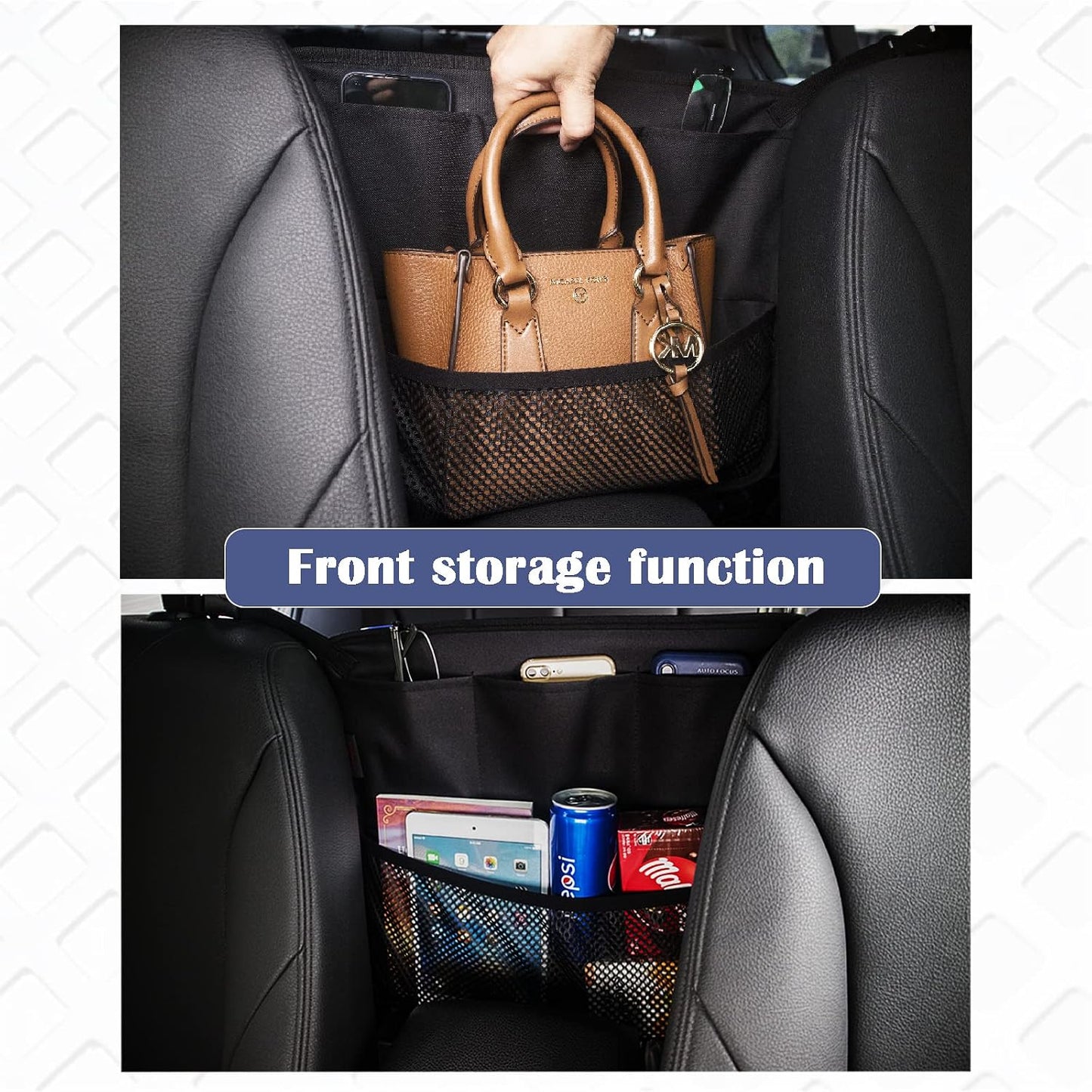 Car Organizer Between Seats, Garbage Trash Bag, Purse Holder, Dog Barrier | AMEIQ Car Accessories, Rubbish Can, Waster Litter Recycle Bin, Storage Bag Between Front Seats, Tissue Handbag Holder, Black