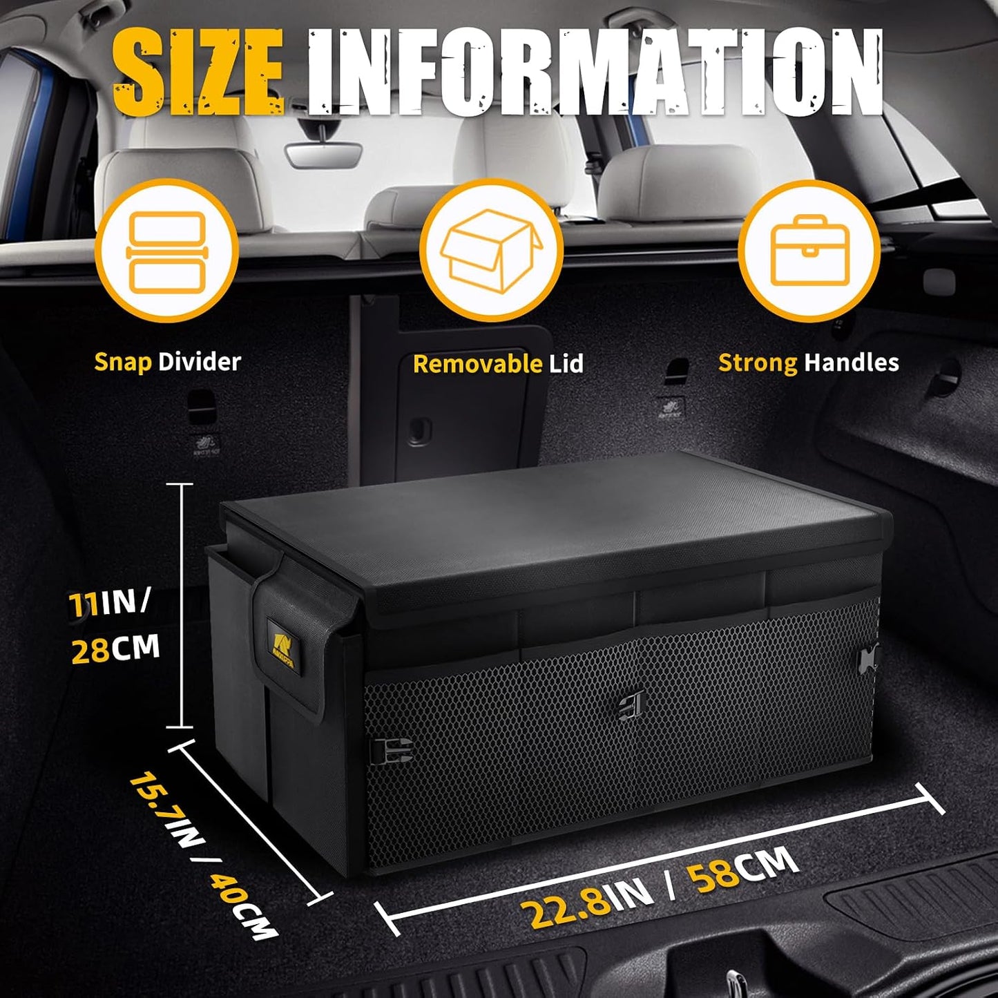 MIKKUPPA Car Trunk Organizer & Car Wash Mitt - 65L Collapsible Black Trunk Organizer with Lid, Yellow & Gray Double-Sided Chenille Scratch Free Mitt with Waterproof Inner