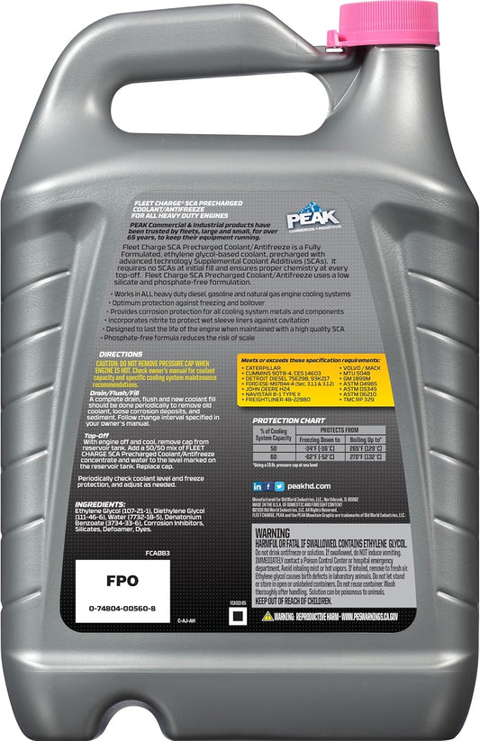 PEAK Fleet Charge SCA Precharged Coolant/Antifreeze, Concentrate, 1 Gallon