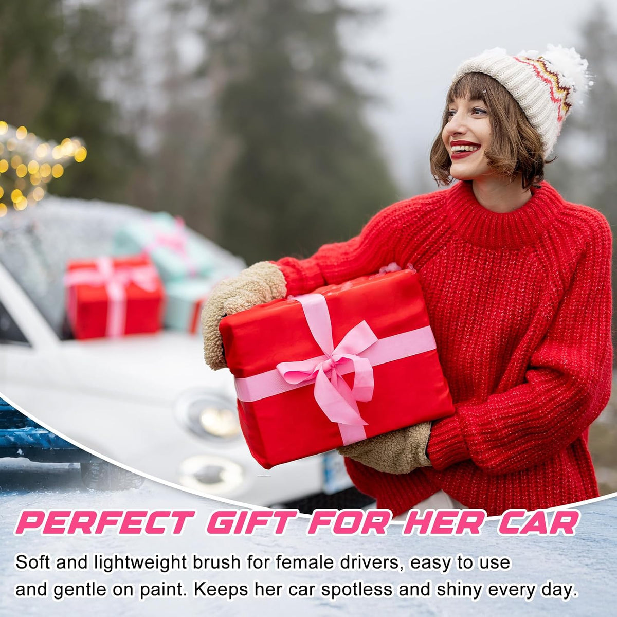 32'' Extendable Snow Brush and Ice Scraper for Car Windshield, Pink 2 in 1 Detachable Snow Scraper with Soft Grip Handle Additional Handhold, Multi-functional Removal Tool for Car, Truck, SUV