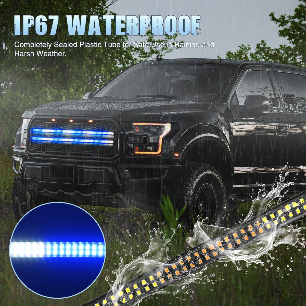 Nilight 2PCS 24" Truck Grille Strobe Light Strips 384 LED Blue White